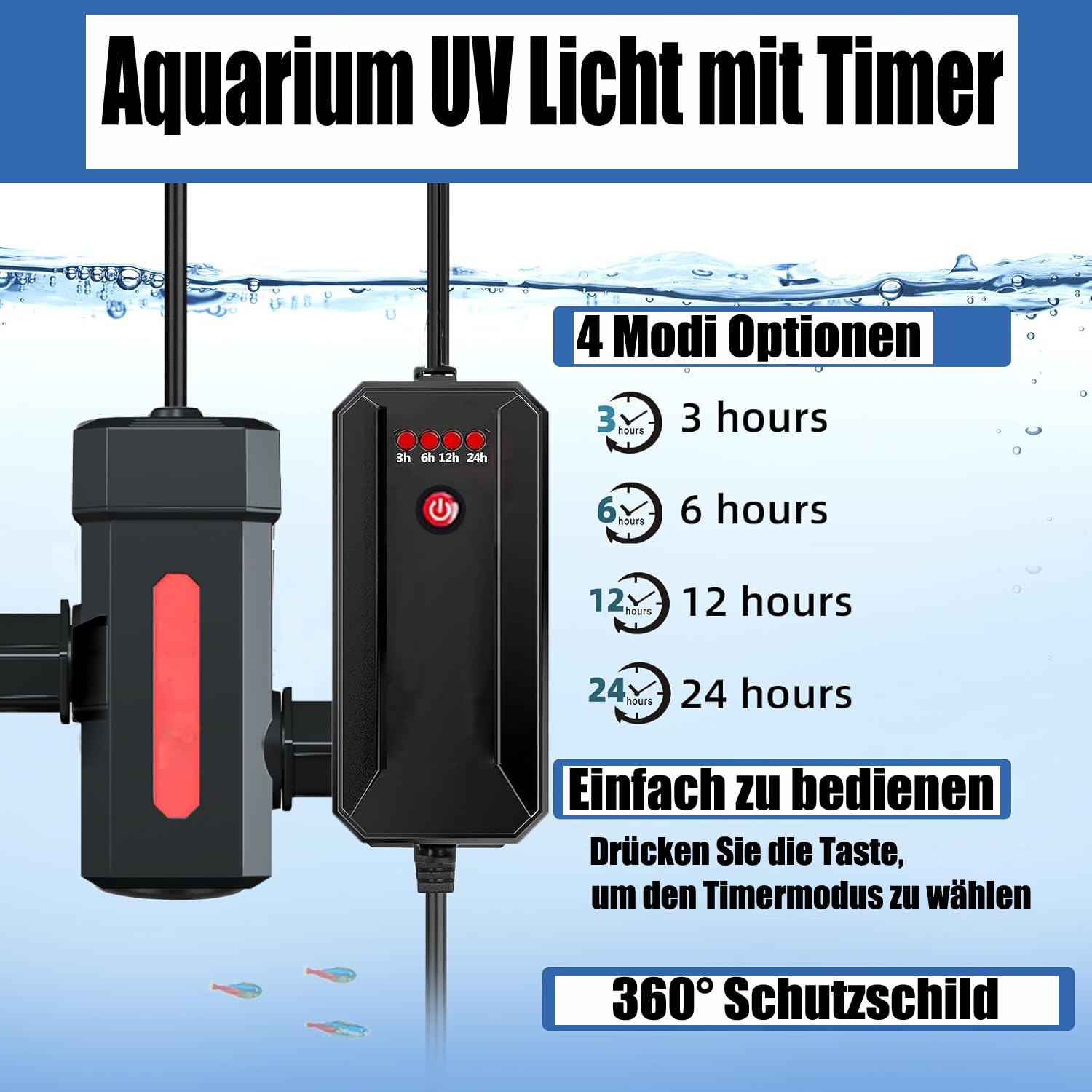 Aquarium UVC-Klärer mit Timer,UV Sterilisator Licht 7W Fischtank UVC Teichklärer UV Licht Gartenwasser sauber UV-Sterilisatoren Desinfektion für klares Wasser Teich Wasserklärer UV-C Algenvernichter