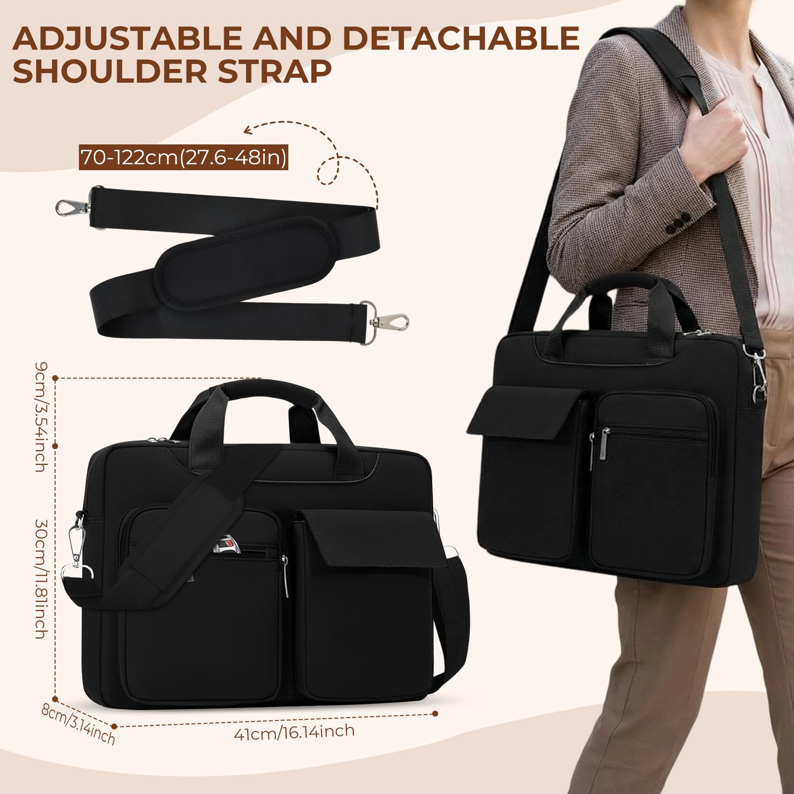 Bolsa para Portátil 15-16,1 Pulgadas, Maletín para Portátil, Maletín de Profesora, Bolso de Oficina, Bolsa de Mensajero de Hombre, Impermeable Bolso de Unisex Adulto para Oficina Trabajo