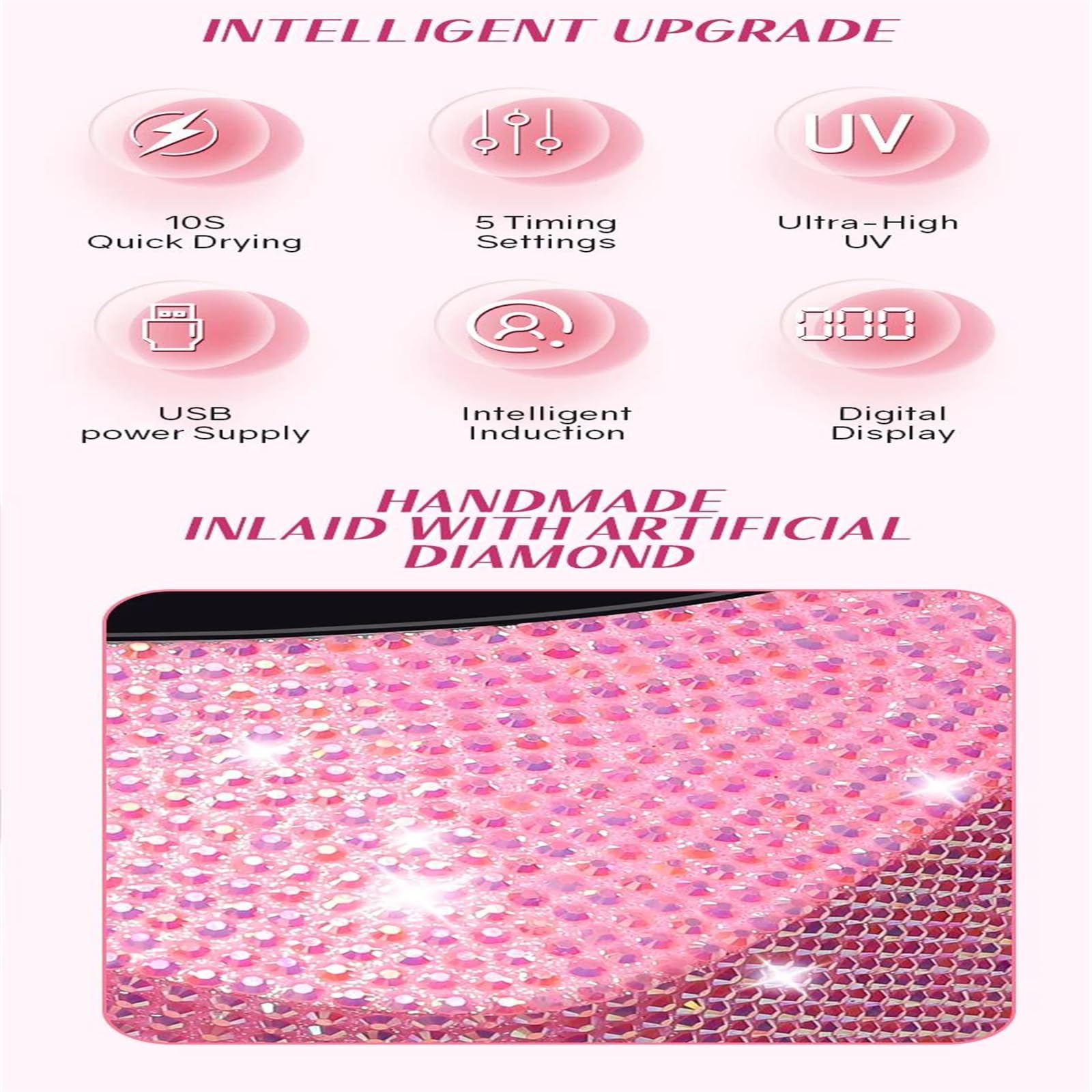 Negro,Lámpara UV inalámbrica Recargable para uñas con 30 LED y 5 ajustes de Temporizador. Lámpara UV para manicura Profesional.