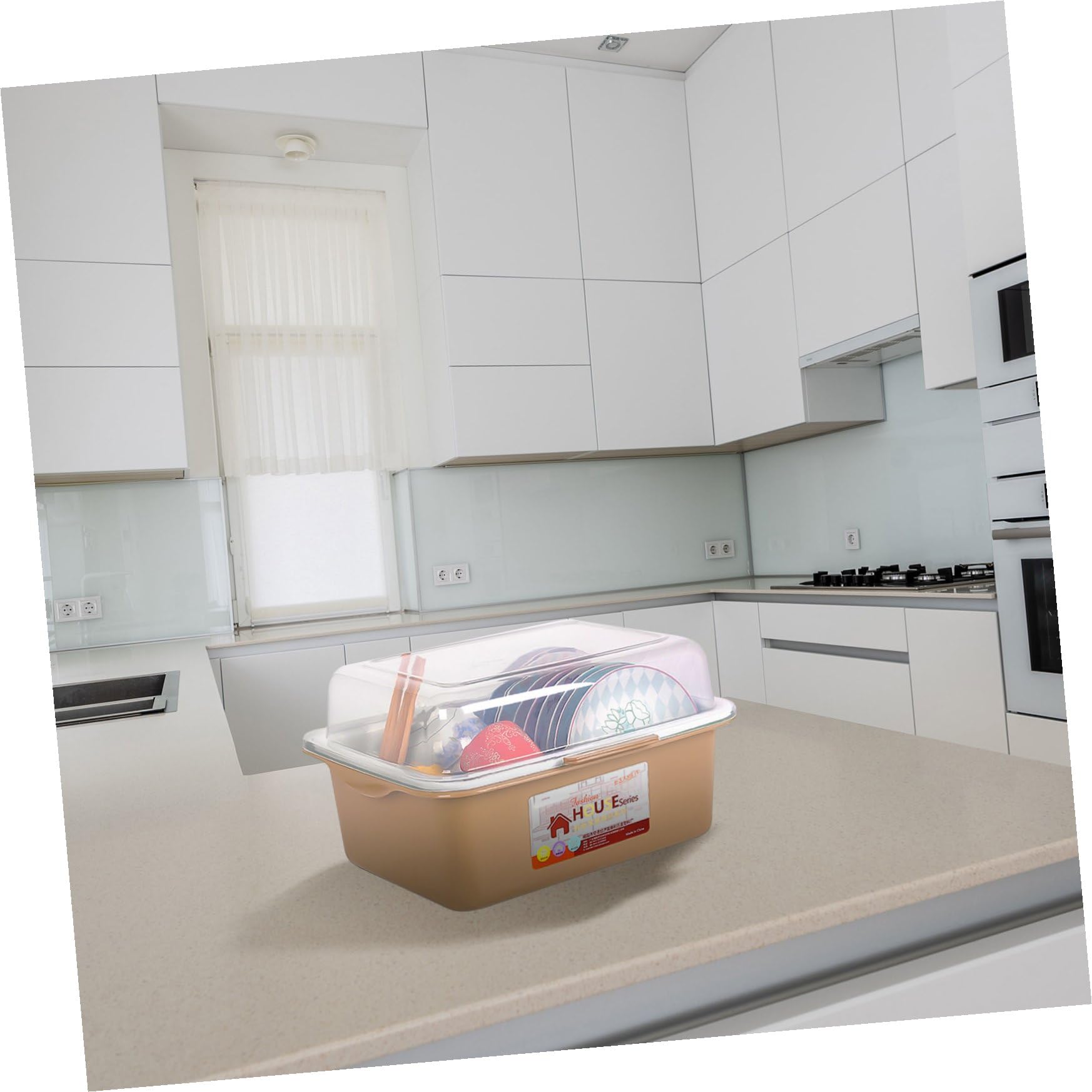 Hemoton Estante de drenaje de cocina, escurridor de platos, escurridor de platos, estante de secado de cuencos, soporte para palillos, organizador de platos, soporte de vajilla con cubierta de tapa