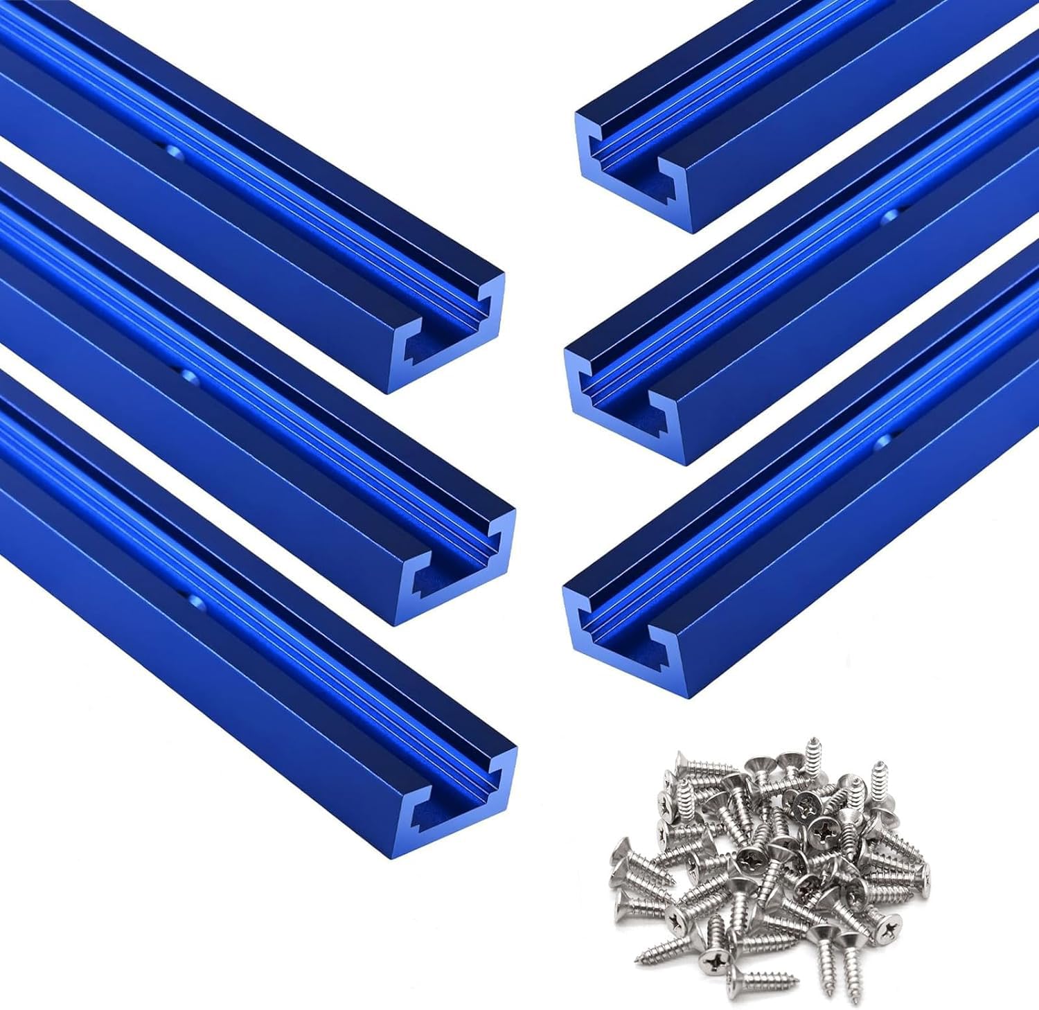 Iverntech Lot de 6 rails de guidage en T T ​​Track T-Pistes - 610 mm - Bleu profond - En alliage d'aluminium - Avec vis autotaraudeuses - Pour scie de table, routeur, travail du bois