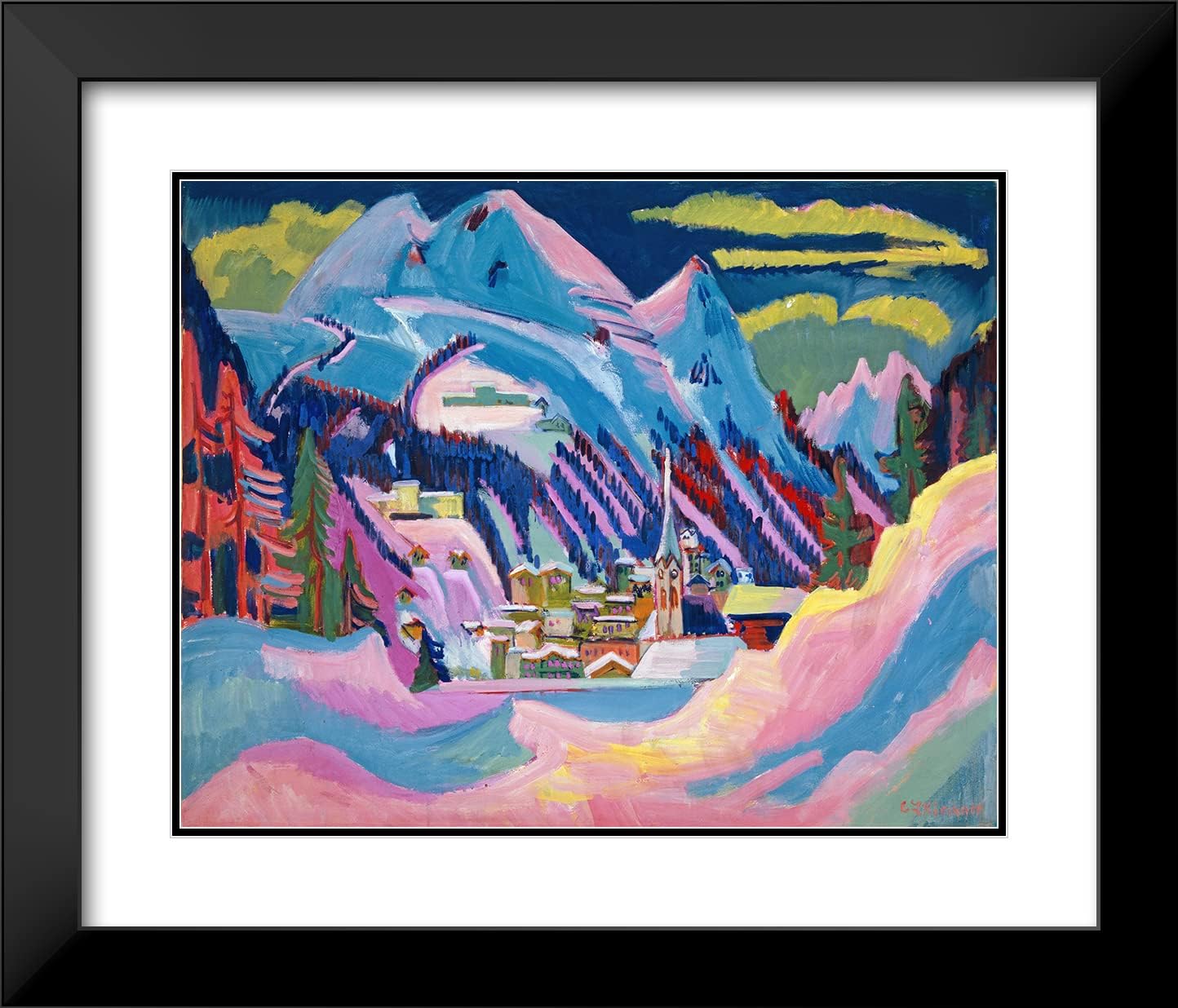 ArtDirect Ernst Ludwig Kirchner 24x20 Black Modern Frame and Double Matted Museum Art Print Titled - Davos in Winter. Davos in Snow (1923)