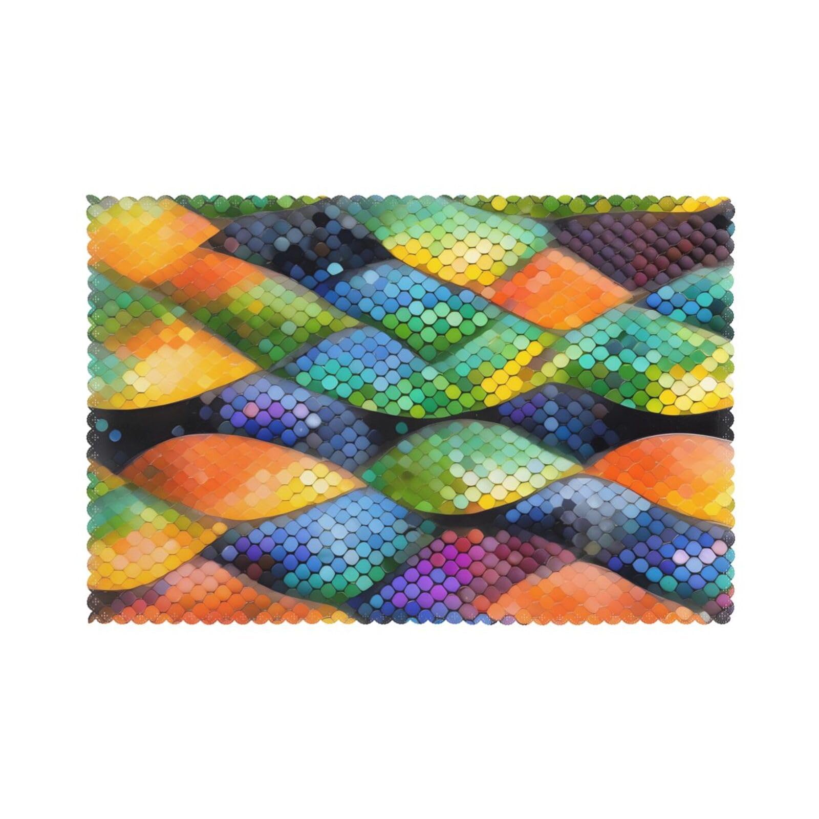 Rainbow Fish Scale Placemat set of 6, oil-proof and insulated dining table placemats, washable and wipeable.