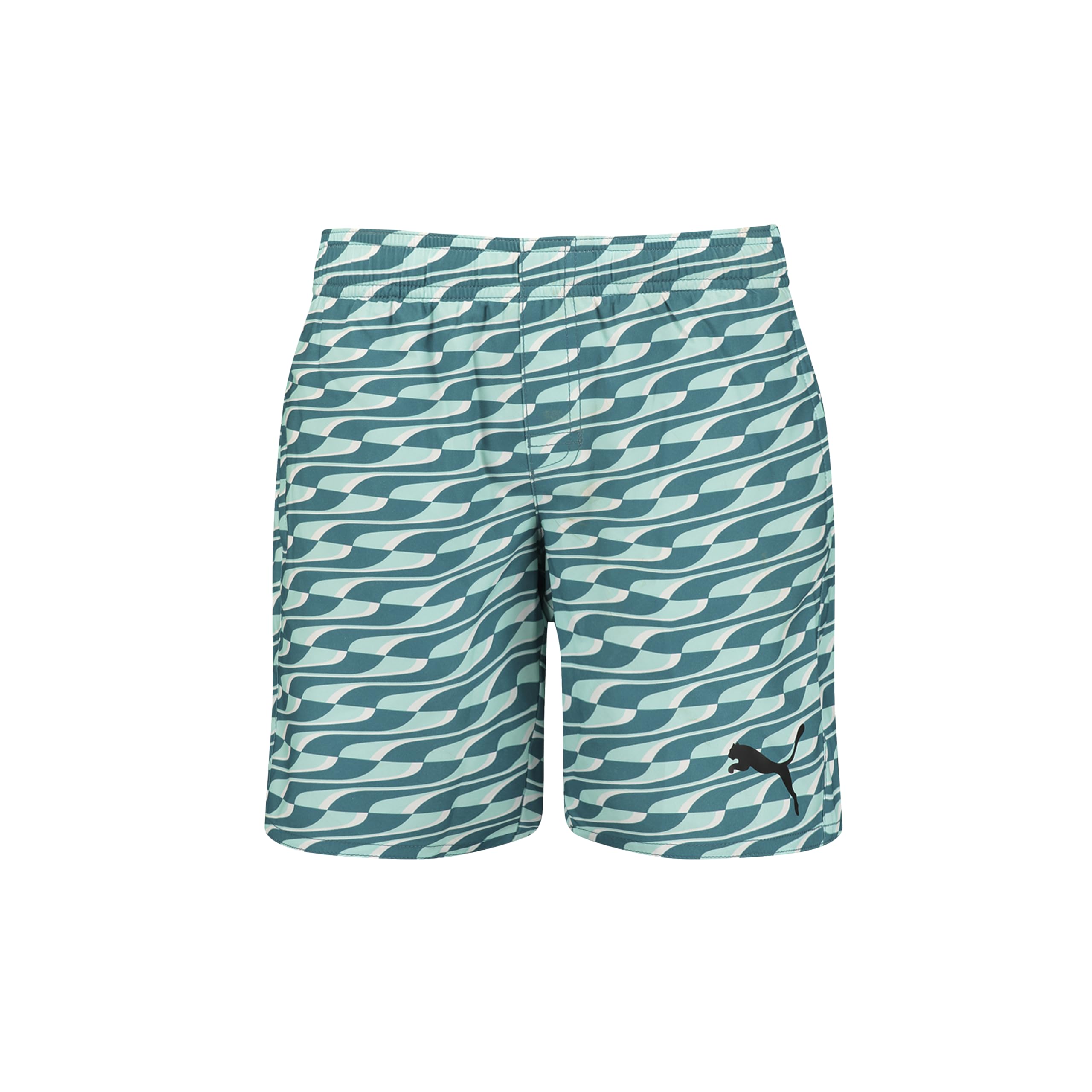 PUMA Pantalón Corto de Longitud Media con Estampado de Franjas Bañador para Hombre, Combo Verde Azulado Menta, 116 cm para Niños