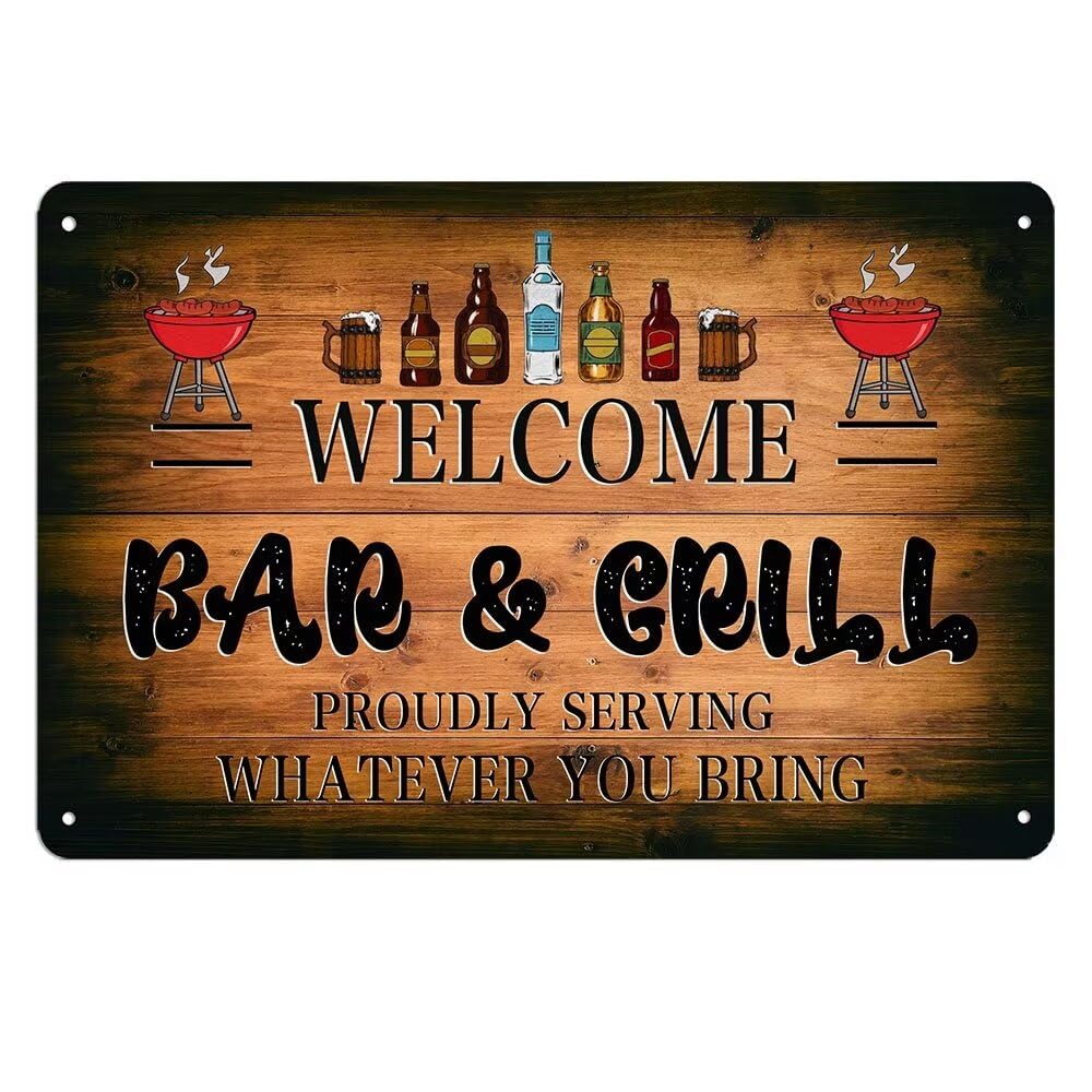SMAZDFXX Vintage Home Bar Metal Signs Welcome Bar & Grill Tin Sign Funny Retro Beer Alcohol Sign For Home Backyard Man Cave Pubs Garages Wall Decoration 8"x12"