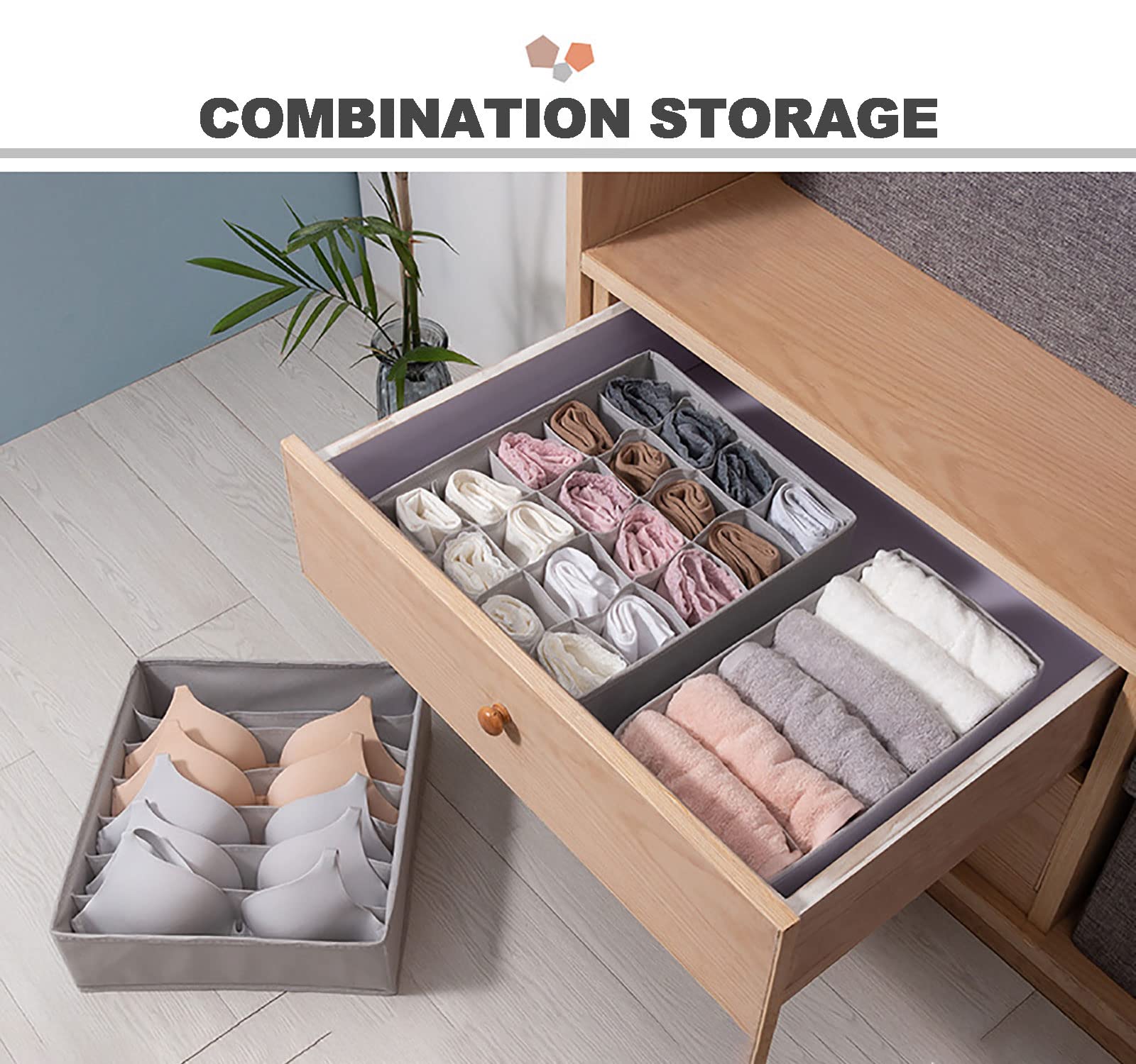 Ensemble de 3 pièces Chaussettes Organisateur de sous-vêtements Organisateur de tiroir de sous-vêtements pour Femmes Garde-Robe Haute capacité Lavable Portable Pliable Garde-Robe Organisateu