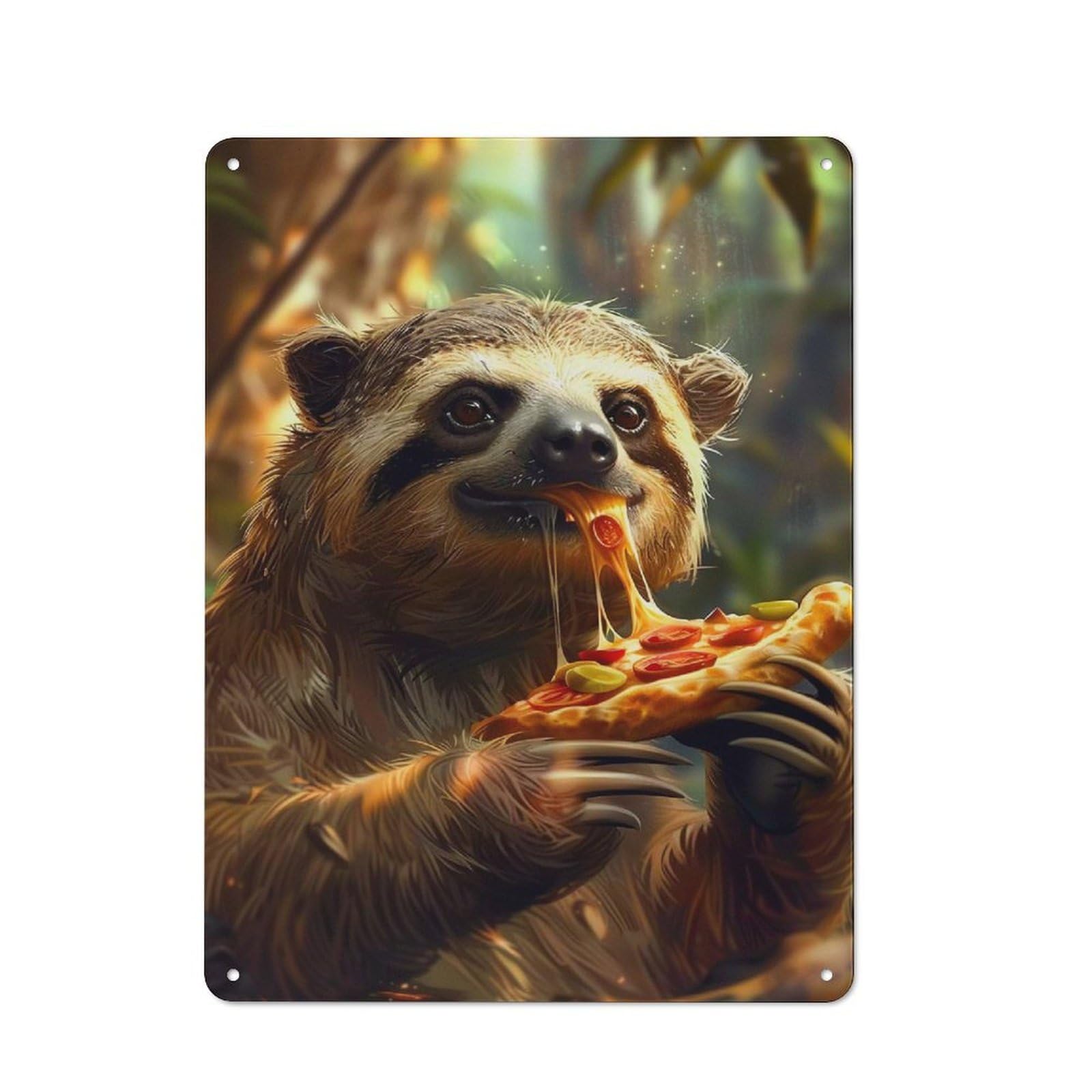 Loft Style Sloth Pizza Decorative Metal Plaque 40x30cm, Studio Wall Art for Workspace, Cafe, Hallway Or Garage