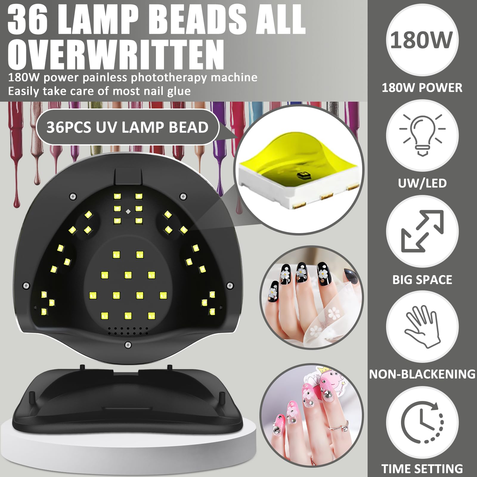 MOYKSRR 180W UV LED Lampa do Paznokci, Suszarka do Paznokci Może Szybko Utwardzać, Czujnik Automatycznego Uruchamiania, Timery 10/30/60/90s, Wyświetlacz LCD Lampa do Paznokci dla Większości żeli