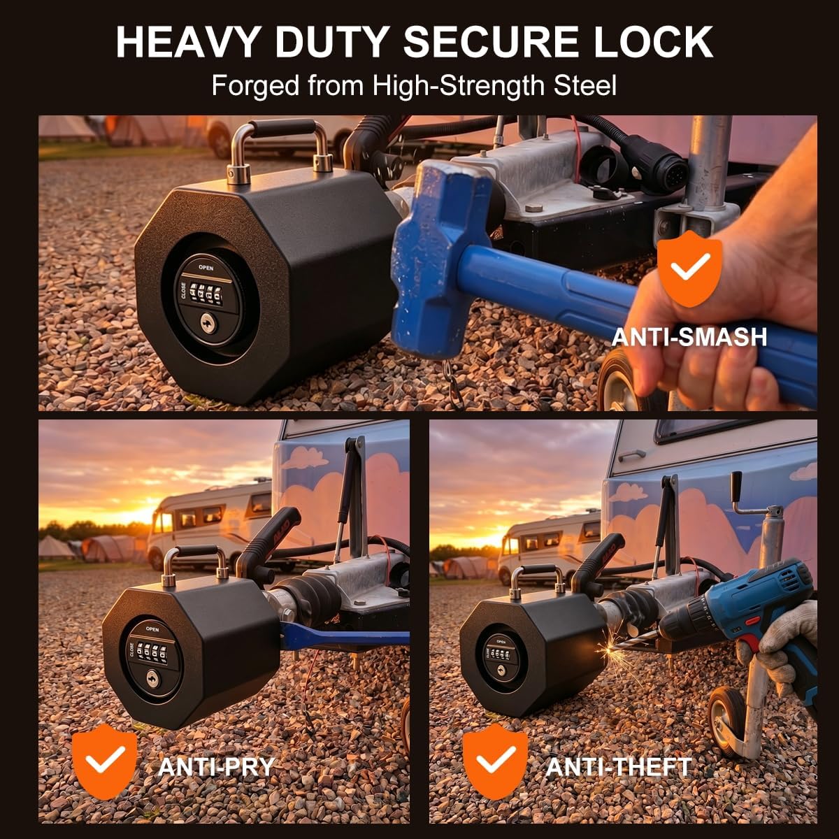 2 5/16" Anti-Theft Trailer Lock, 2 5/16" Keyless Trailer Hitch Coupler Lock, Easy Install Combination Trailer Hitch Locks with Handle for RV, Boat, Camper, Caravan