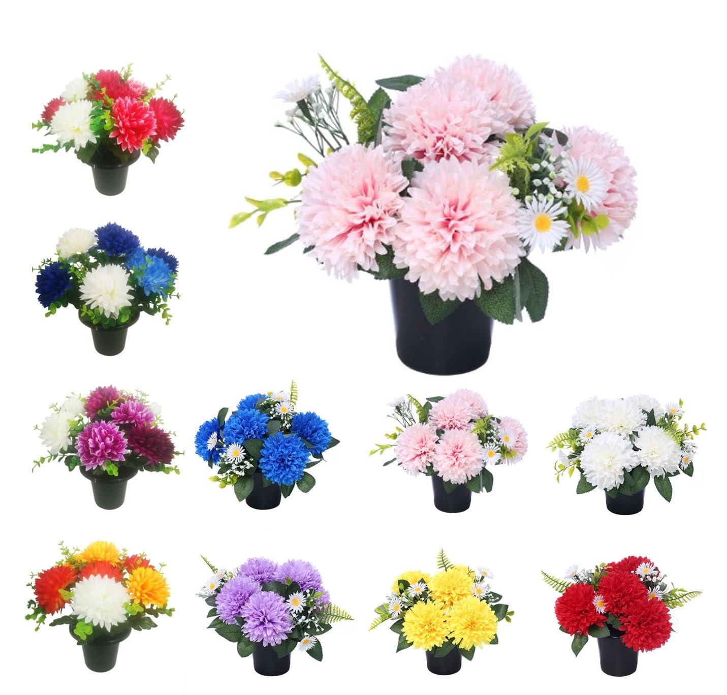 Mr. Barry's Handmade Pink Chrysanthemum & Daisy Mr. Barry's Chrysanthemum & Daisy Grave Flower Pots | Artificial Flowers For Graves | Cemetery Funeral & Floral Decorations | Grave Flowers | Long Lasting Design & Quality (Pink)