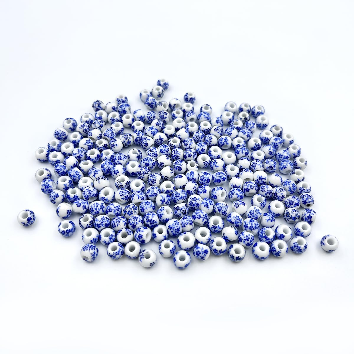 metulip About 200Pcs 6mm Porcelain Round Ceramic Beads Blue Flower Printed Spacer Beads for Jewelry Making Bracelets Necklace
