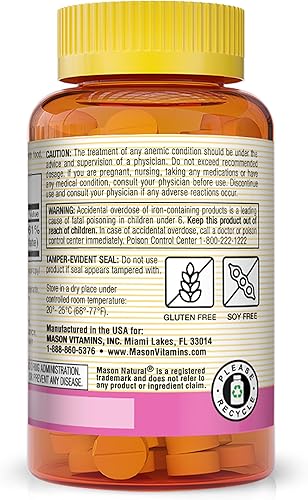 Miniatura 3 de MASON NATURAL Hierro 65 mg apoya la formación de glóbulos rojos, mejora la utilización de energía, suplementos minerales esenciales, negro, 100