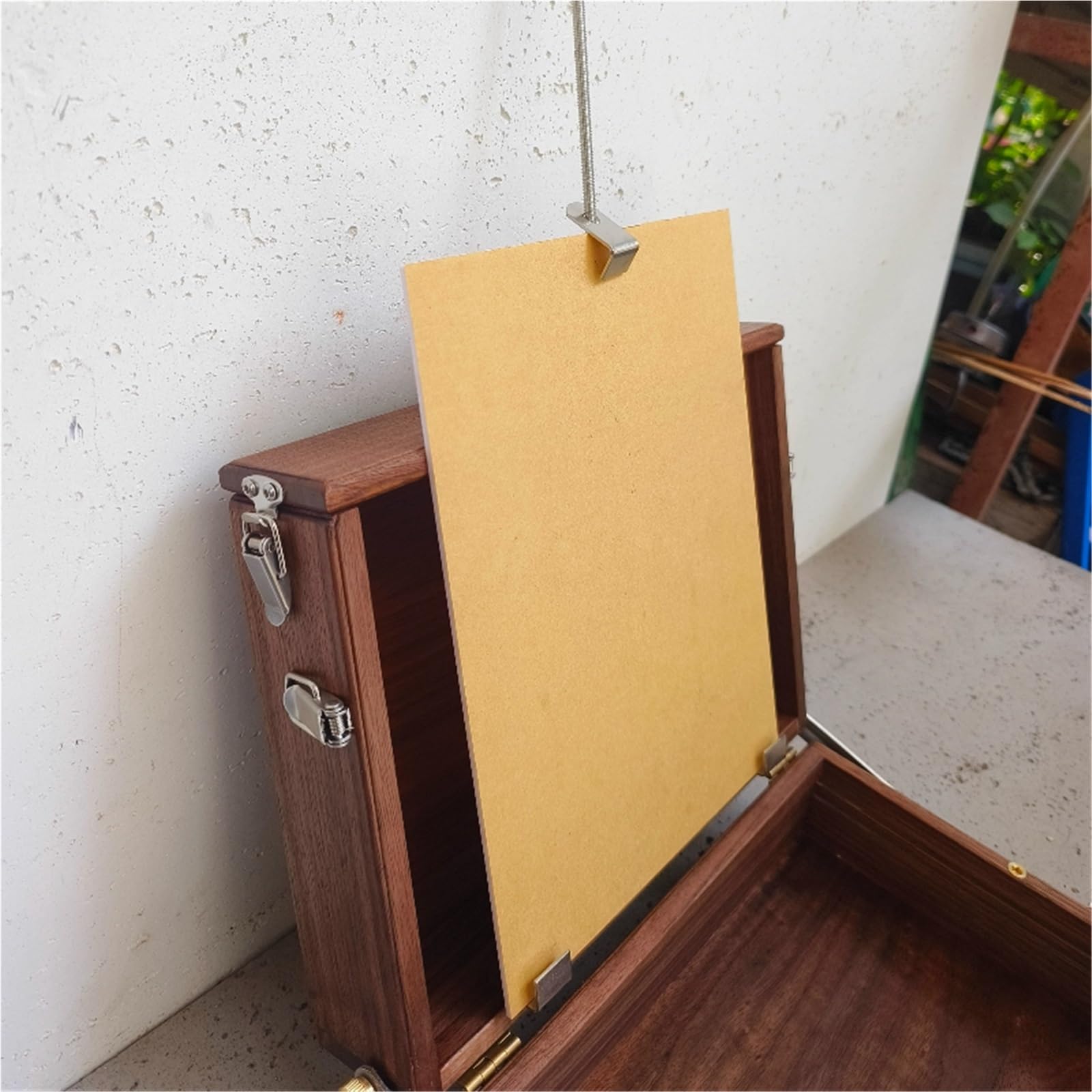 Tragbarer Malkoffer 18 * 24 cm bietet Platz for mehrere Gemälde, tragbarer Skizzier-Wachsöl-Malkasten aus schwarzem Walnussholz,Kartensteckplatz