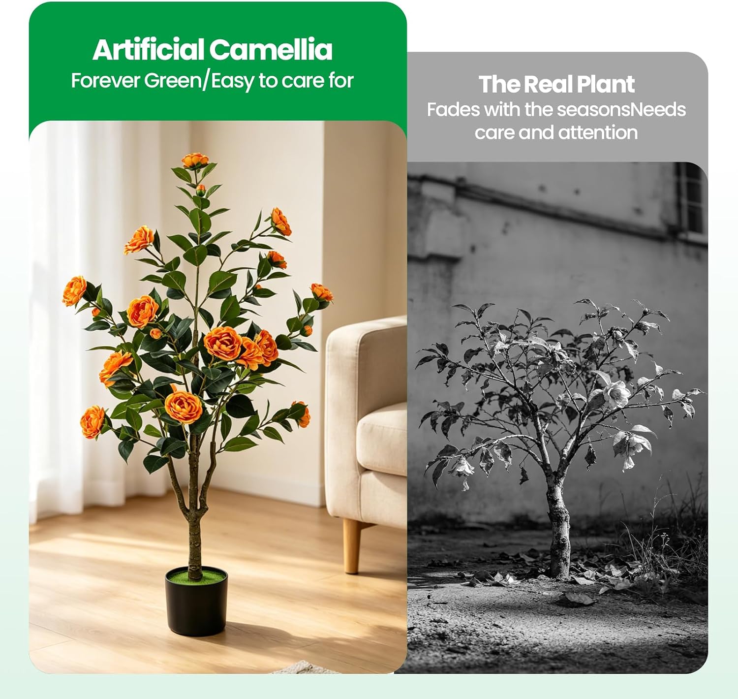 Orange Artificial Camellia Tree 2 Pcs 48Inch/4Ft image 5