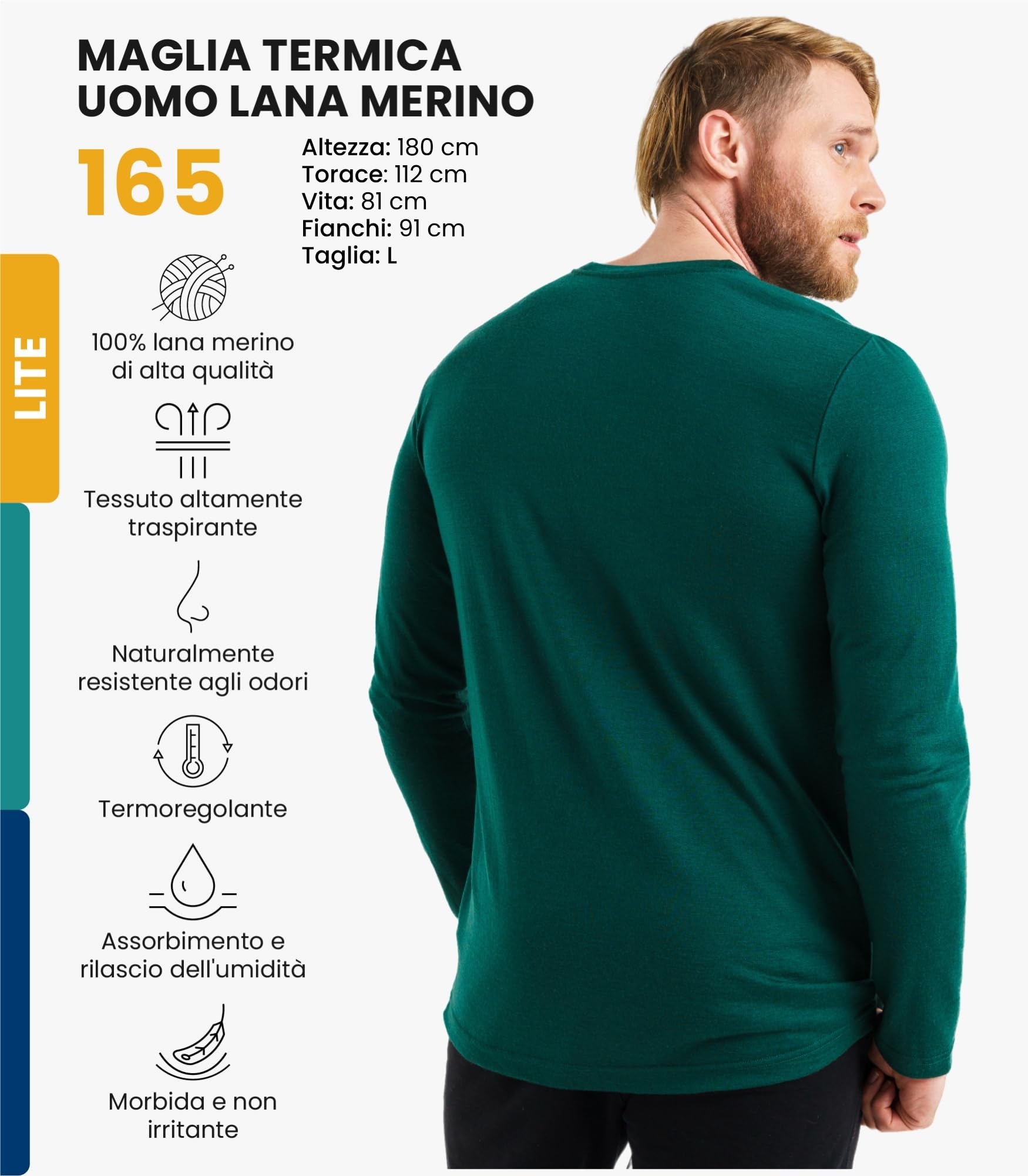 Merino.tech Maglia Termica Lana Merino Uomo - 100% Intimo Termico Lana Merino Uomo Leggero, Medio, Pesante con Calzini