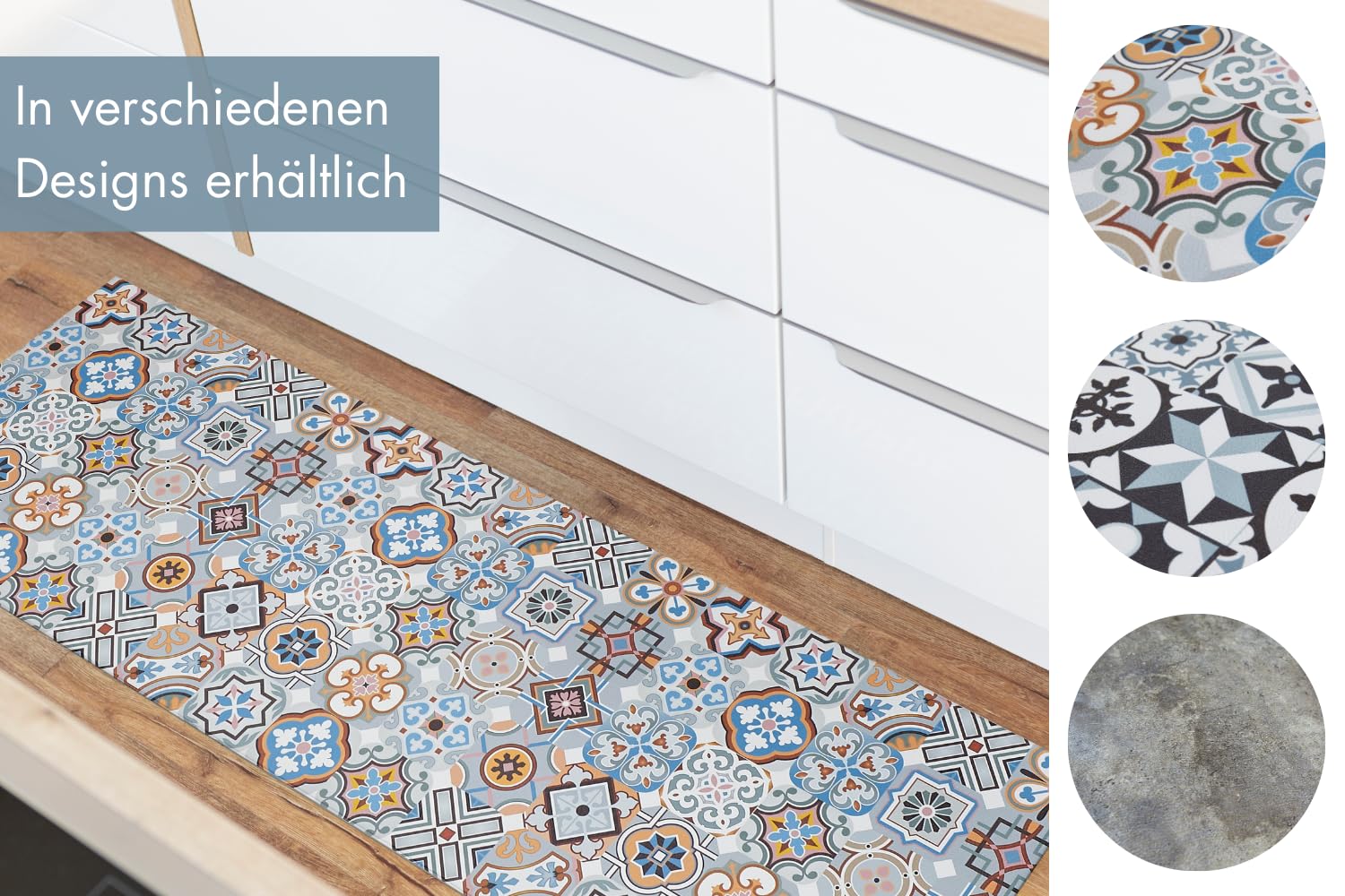 andiamo Teppich Läufer Marrakesch mit ruschhemmender Rückseite - Küchenteppich Küchenläufer Flur Läufer Teppichläufer 120 x 170 cm Blau-grau