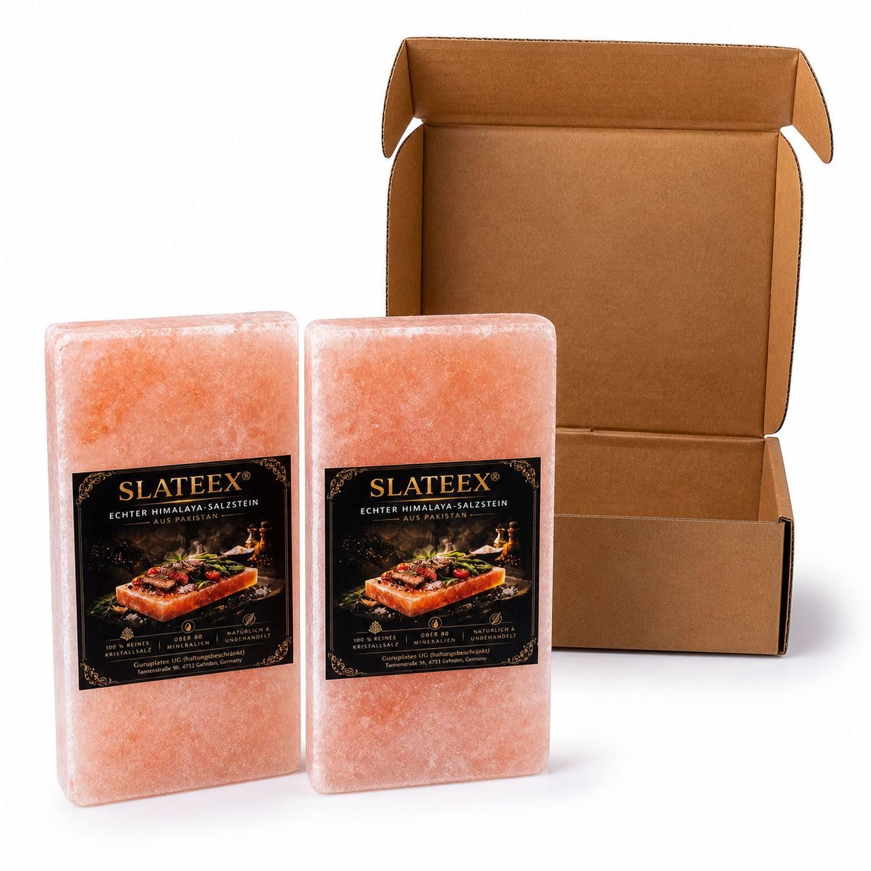 Slateex Pierre à sel de l'Himalaya - 20 x 10 x 2,5 cm - Plaques de sel pur pour griller et cuisiner - Produit naturel sans additifs - Pour steak, poisson, légumes et desserts