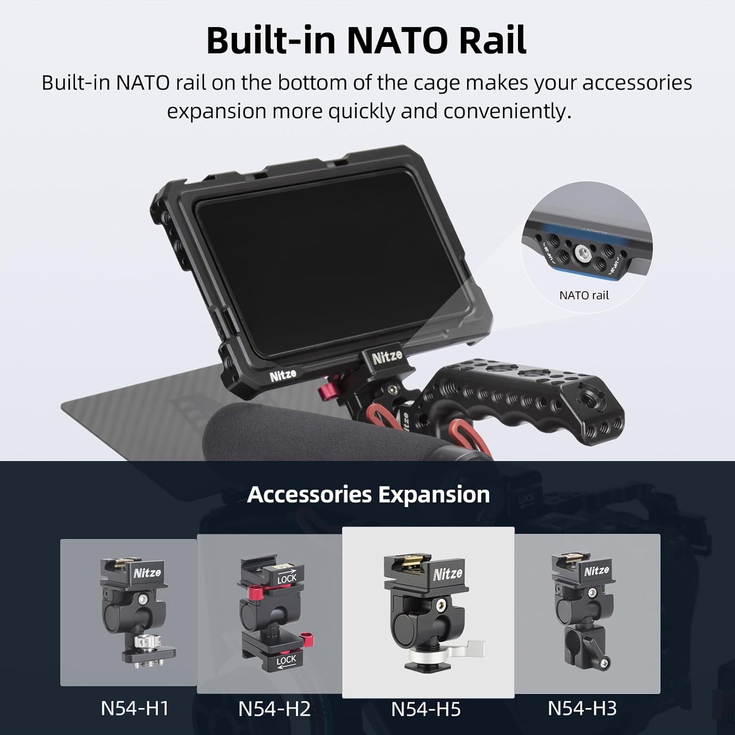 Nitze Cage for Atomos Shinobi II Monitor with Built-in Cold Shoe and NATO Rail - JT-A06A - Image 4