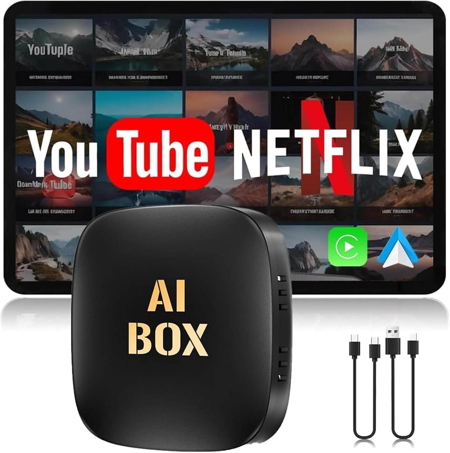 Wireless CarPlay Adapter for iPhone & Android Auto CarPlay, 4+32G, Built-in GPS,Supports YouTube, Tiktok, Netflix, 2 in 1 AI Box