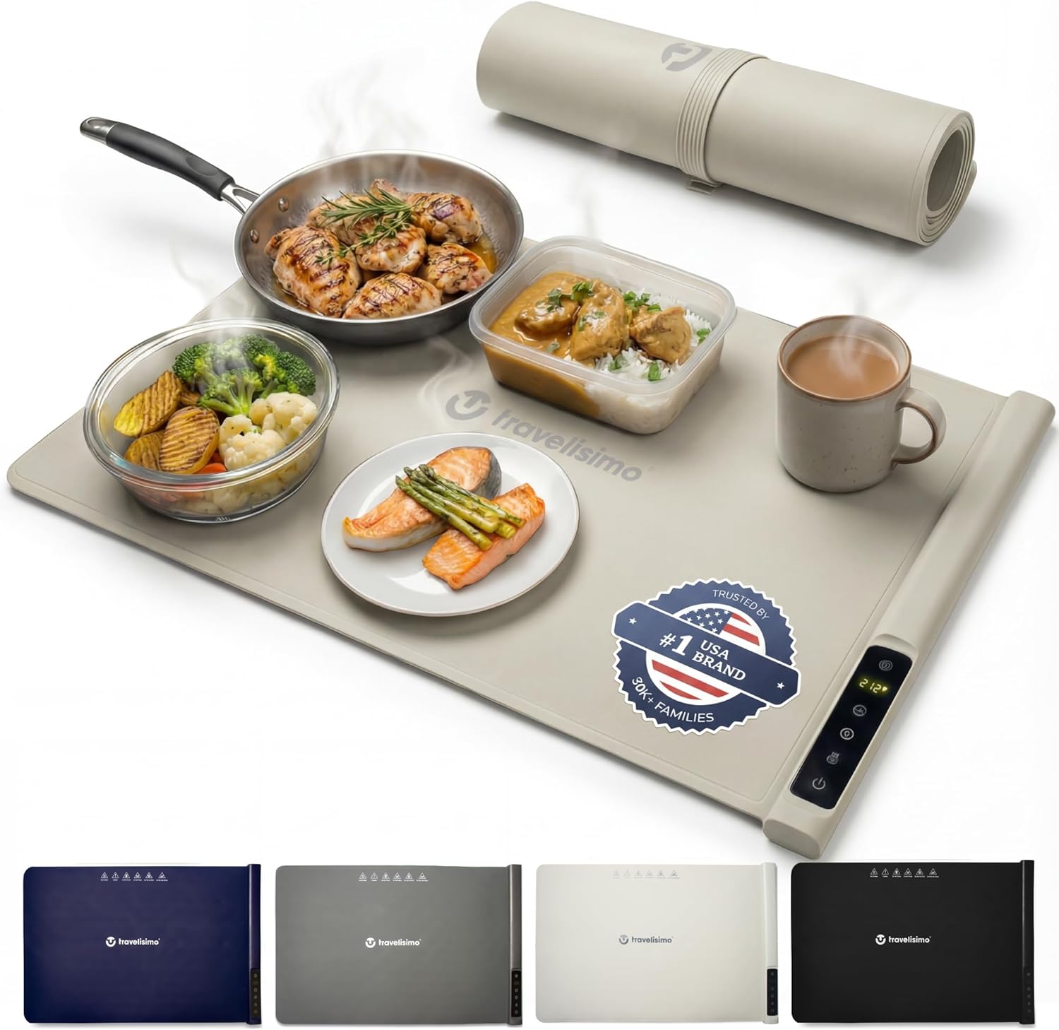 TRAVELISIMO Warming Mat for Food, 24x16in Warming Trays For Buffets Party & Family Dinners - Food Warming Mat keeps Meals Warm & ready to Serve, Electric Warming Tray With Elegant Design For any Table