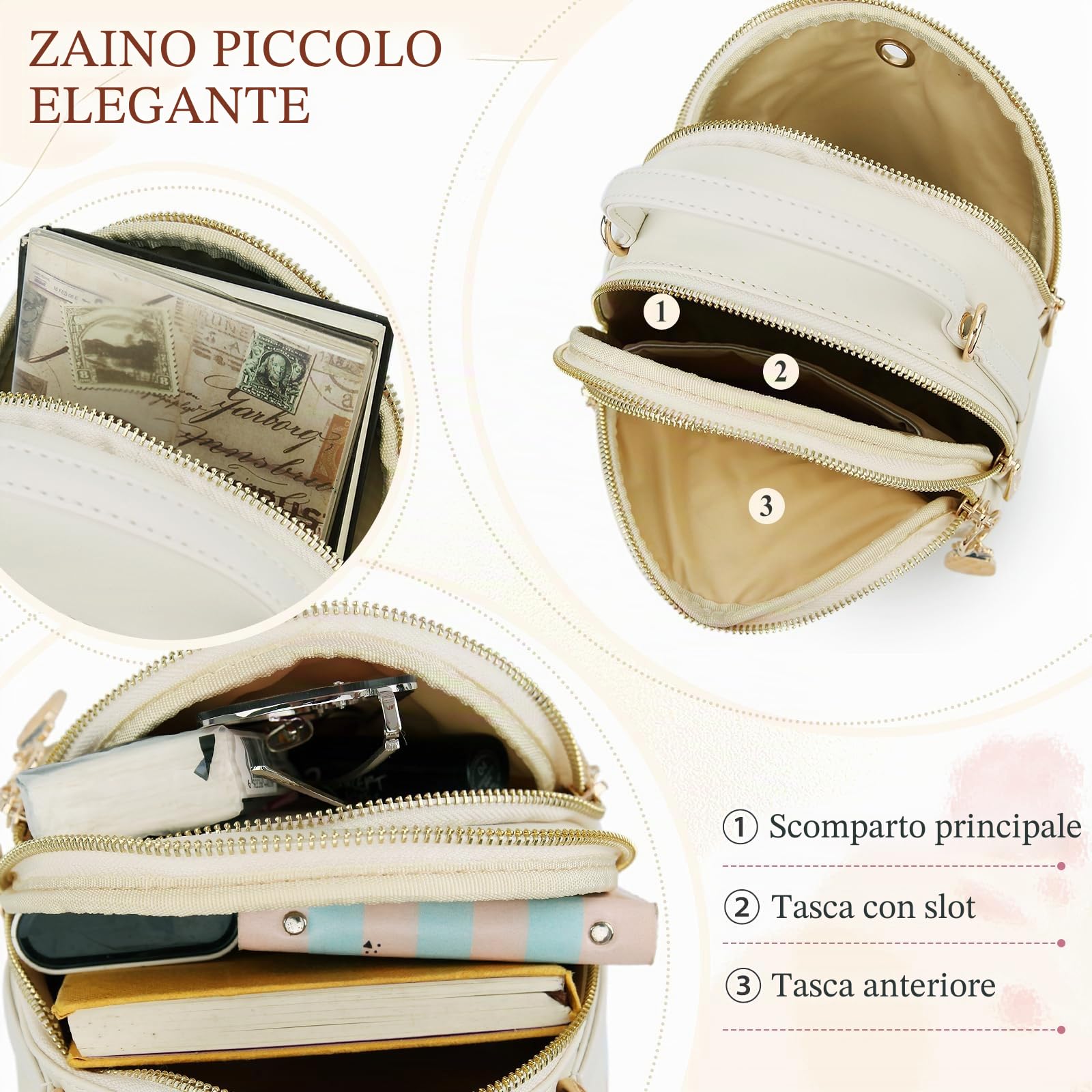 Mini borsa zaino, zaino convertibile piccolo in pelle PU trapuntata moda VONXURY per donne e ragazze