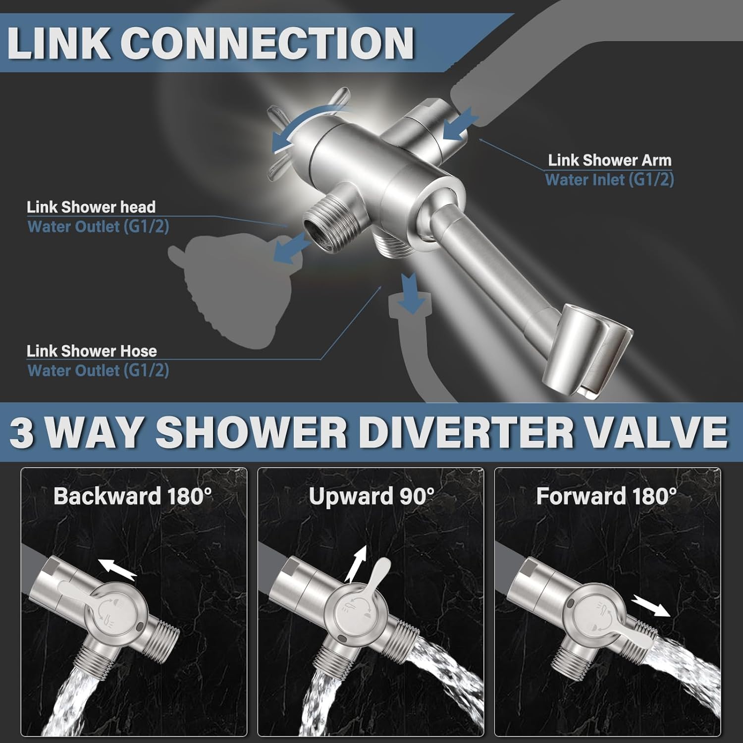 All Metal Shower Diverter Vae with Handshower Holder, Upgraded 3