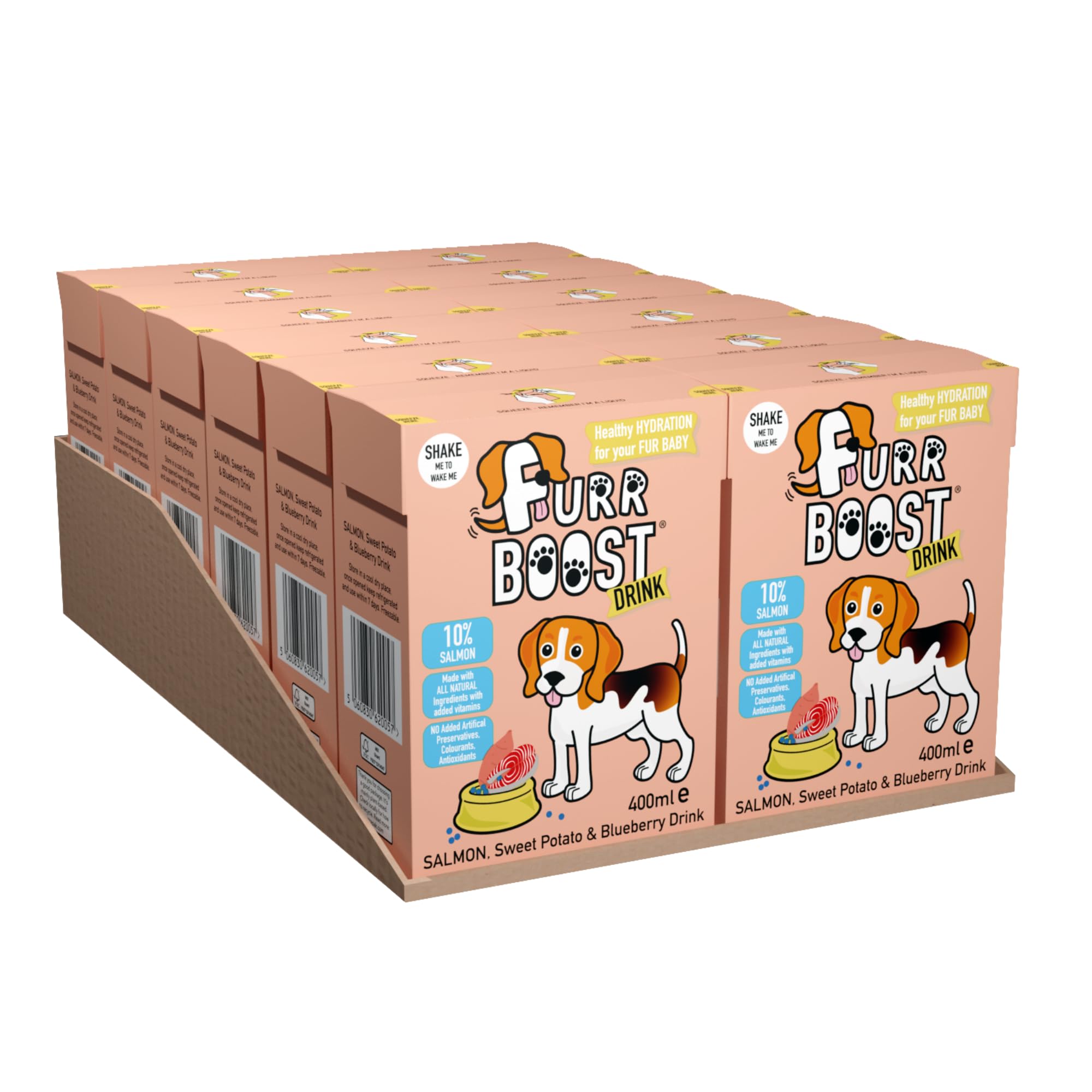 Furr Boost Dog Drink Hydration Pack Salmon, Sweet Potato & Blueberry (12x400ml), 12 x 400ml