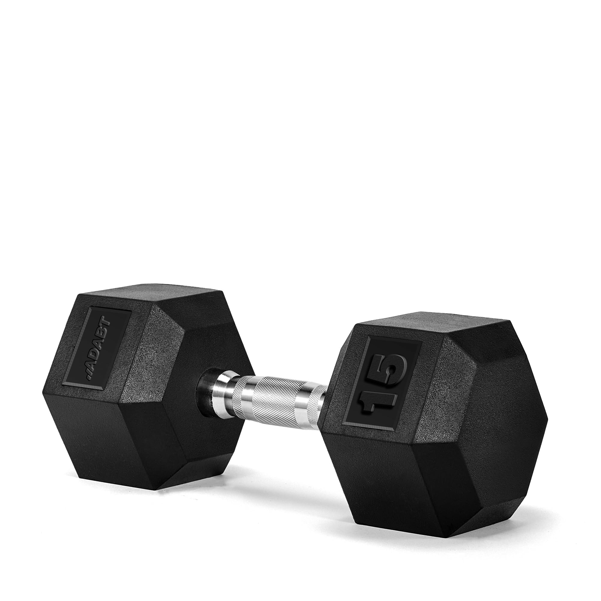 ADABT Hex Dumbbells | Rubber Encased Free Weights with Knurled Steel Handles | Anti-Roll Design | Home Gym, Fitness & Strength Training | Single (15KG)