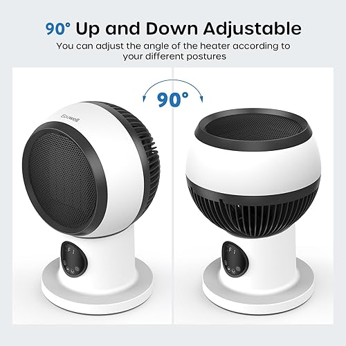 Miniatura 4 de ECOWELL Combo de calentador y ventilador moderno compacto de 15 pulgadas, calentadores de espacio de cerámica PTC de 1500 W para uso en interiores