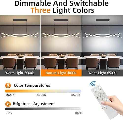 Miniatura 4 de Lámpara de techo moderna, lámpara colgante de 39 pulgadas con control remoto de temperatura de color ajustable de 3000 a 6500 K, lámpara de