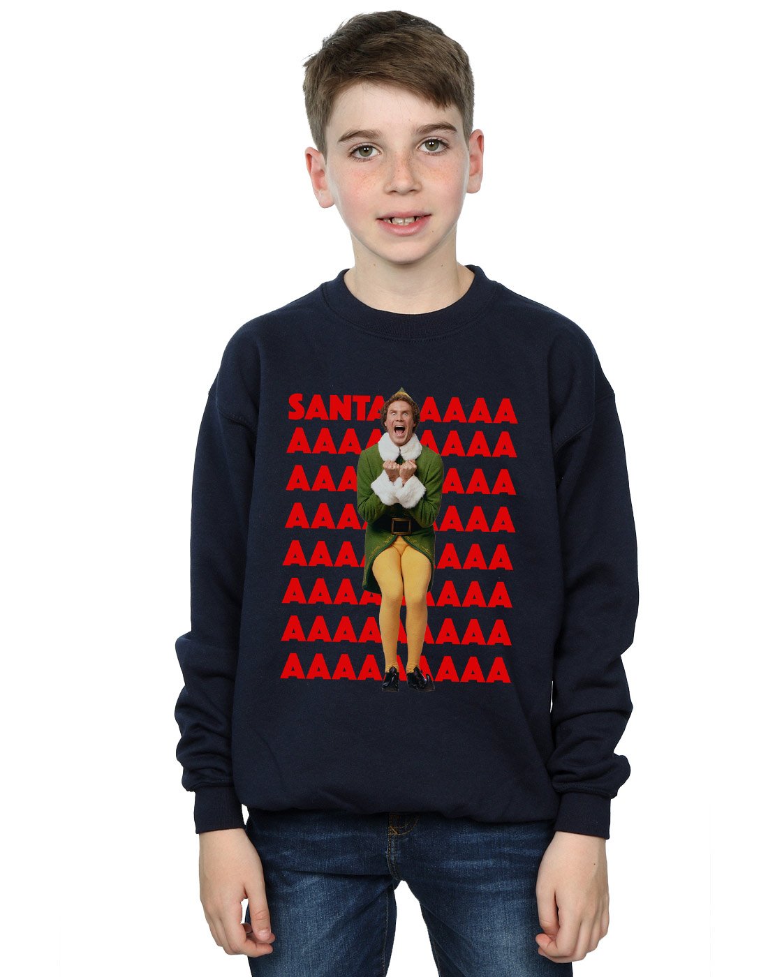 Absolute Cult Boys Navy Blue Elf Buddy Santa Scream Sweatshirt 9-11 Years
