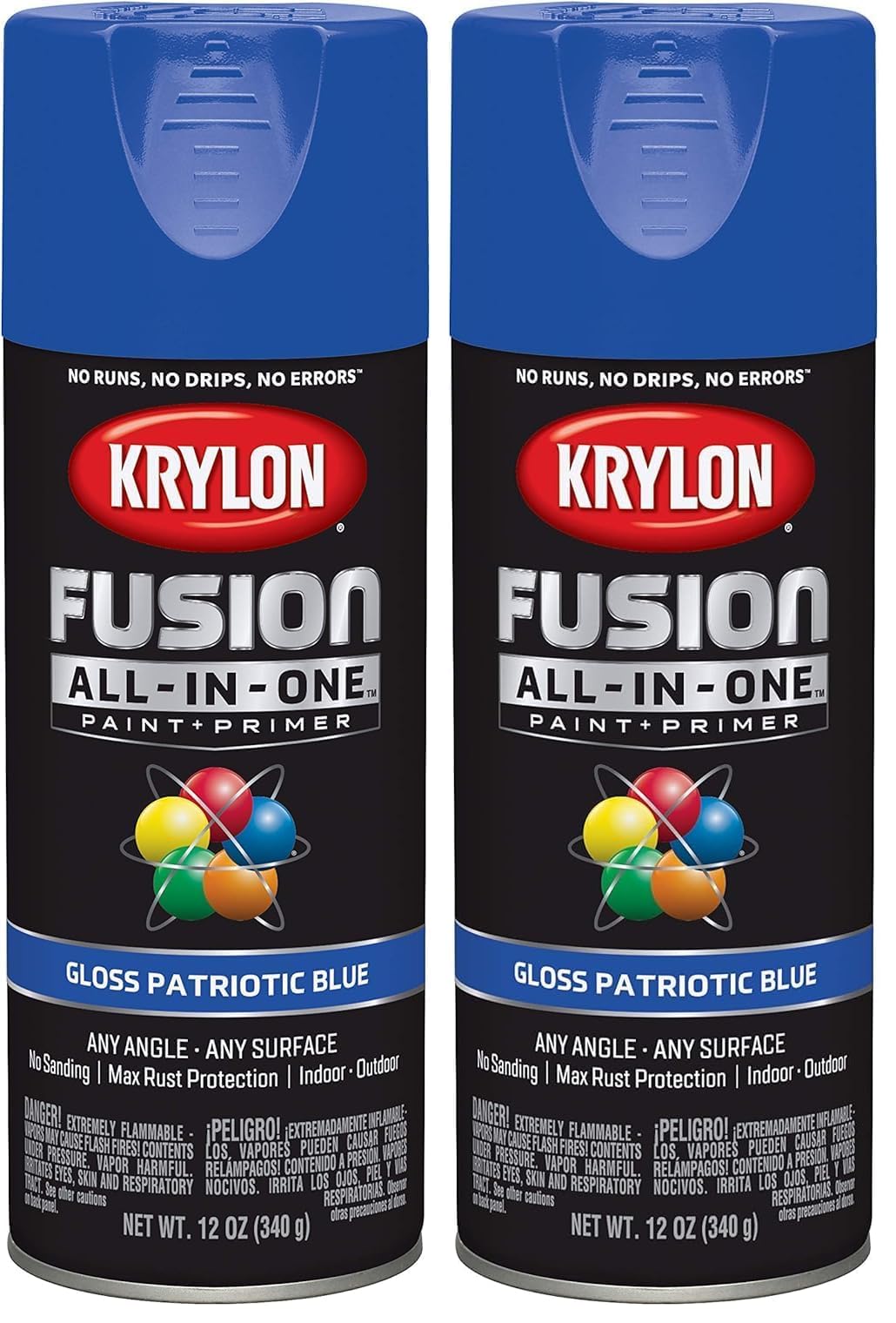 Krylon K02716007 Fusion All-In-One Spray Paint for Indoor/Outdoor Use, Gloss Patriotic Blue, 12 Ounce (Pack of 2)