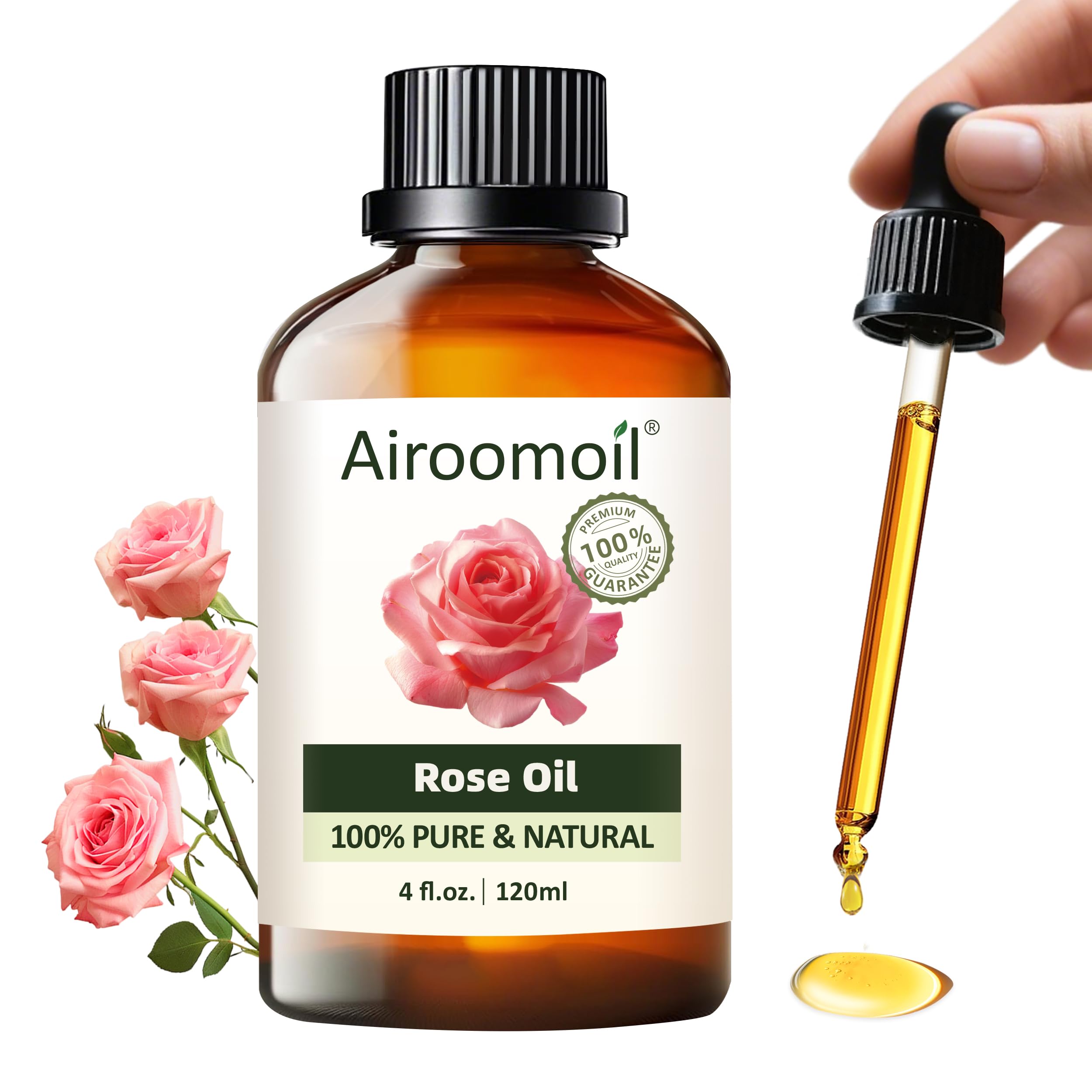 Rose Essential Oil 4 fl oz (120ml), 100% Natural Rose Oil for Diffusers & DIY, Aromatherapy, Soft-to-Medium Floral Aroma, Large Value Bottle for Home Fragrance & Crafts