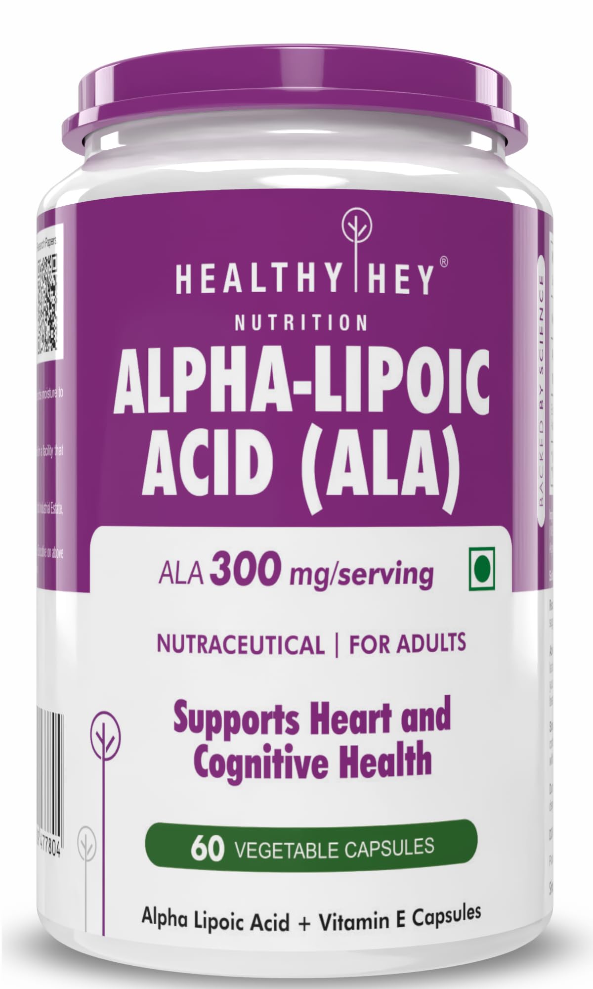 HealthyHey Nutrition Alpha Lipoic Acid - ALA-60 Veg. Capsules - Gluten Free & Non-GMO
