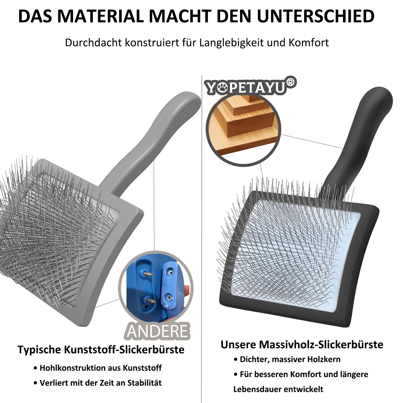Profi Zupfbürste & Hundebürste Langhaar (25mm Borsten) – Slicker Brush Set mit Kamm – Sanftes Entfilzen von Fell & dicker Unterwolle bei Golden Retriever, Pudel, Doodle & Katzen – Schwarz