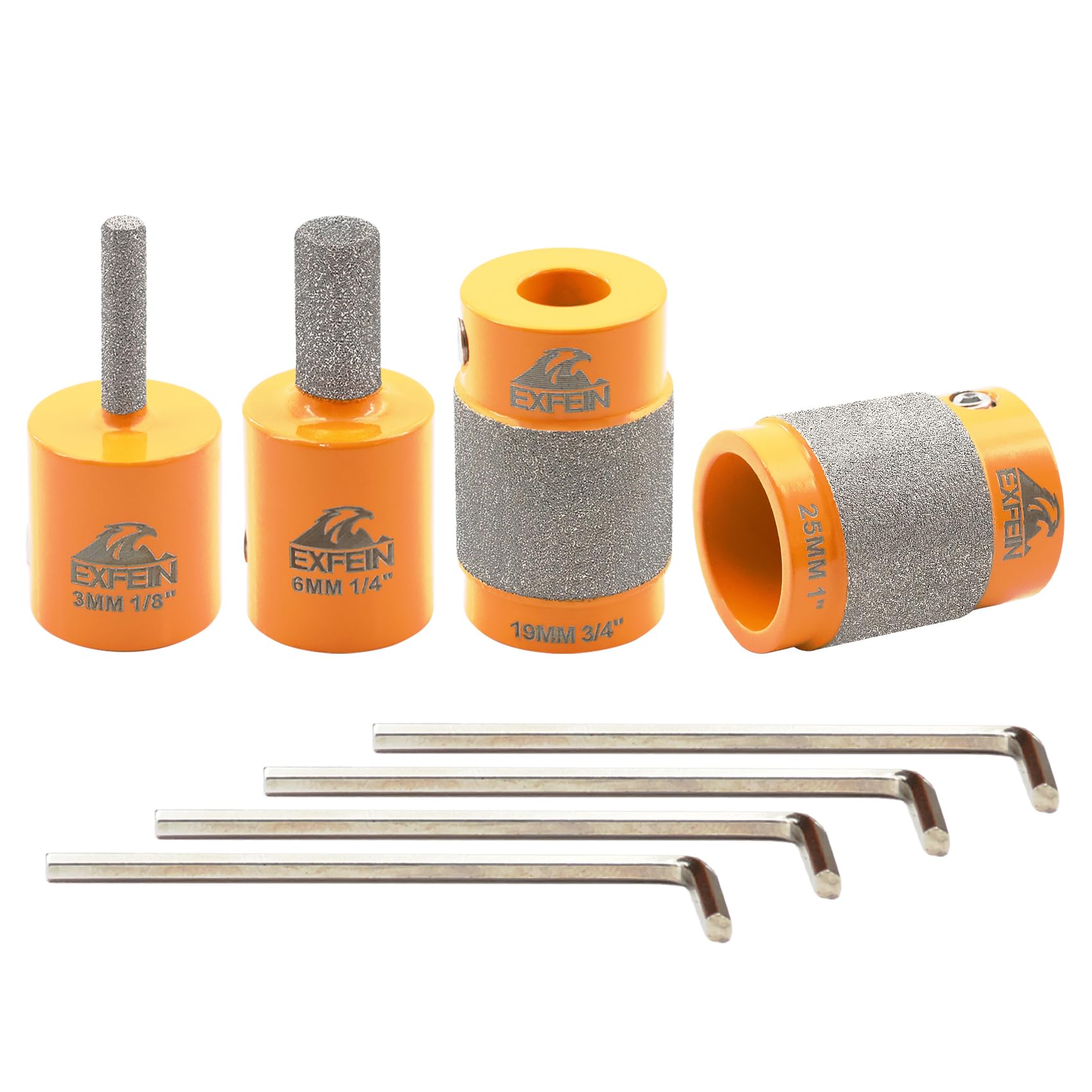 EXFEIN Grinder Bits for Stained Glass - Diamond Grinder Head 1/8", 1/4", 3/4" and 1" Core Stained Glass Grinder Bits & Brazed Diamond Grinder Bit Head