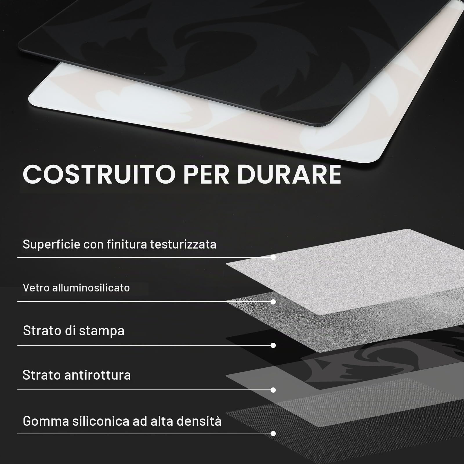 Redragon PG1M Tappetino per mouse in vetro, superficie di precisione ultra liscia con base antiscivolo, facile da pulire, tappetino per mouse rigido per gaming, 330 x 330 x 3,7 mm, bianco