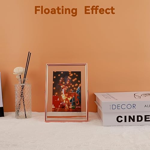 Miniatura 4 de Marco flotante de oro rosa, 5 x 7 pulgadas, vertical, juego de 2 unidades, para fotos de 4 x 6, 3.5 x 5, 2 x 3, marcos de fotos de escritorio