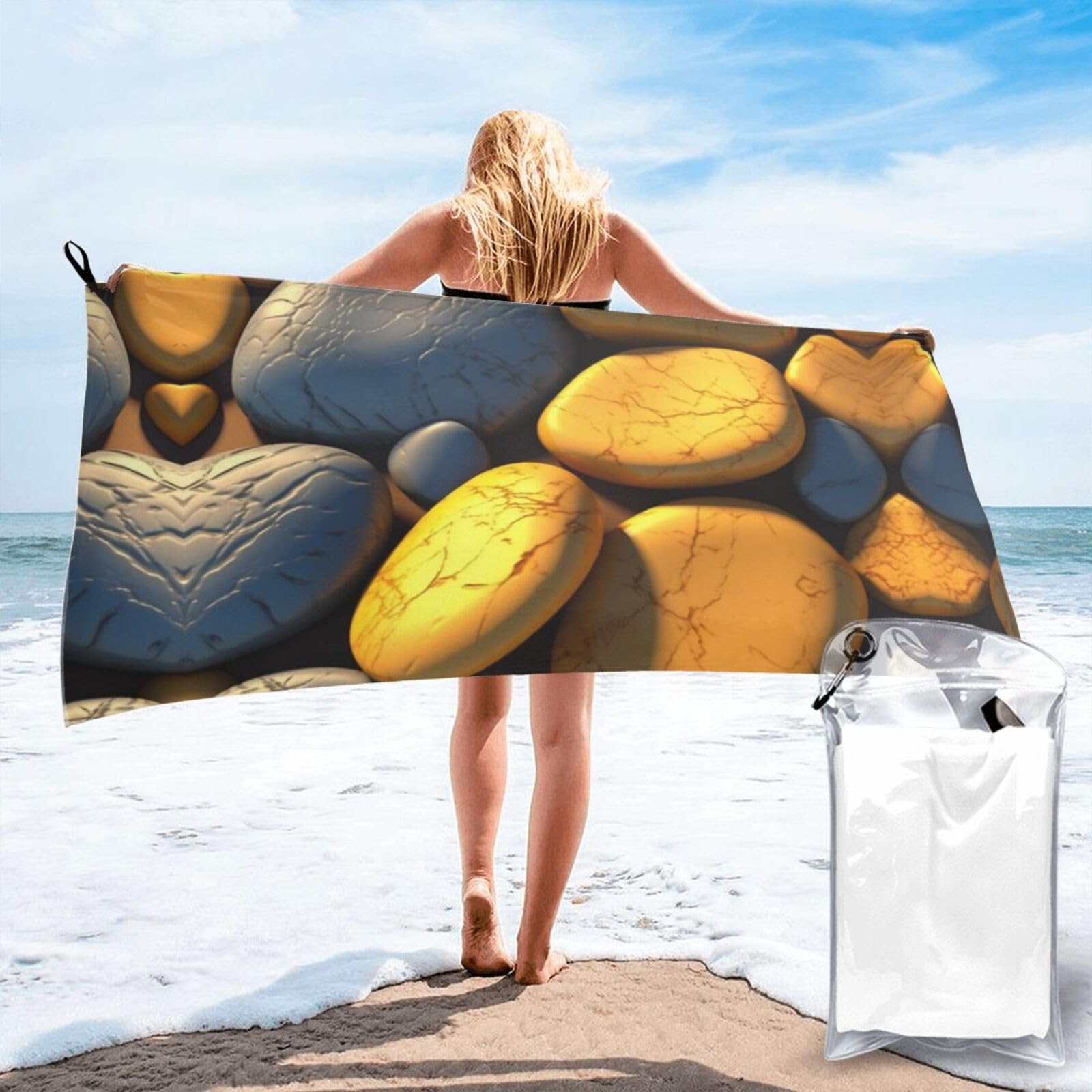 Serviette de plage super absorbante et drap de bain jaune portatif