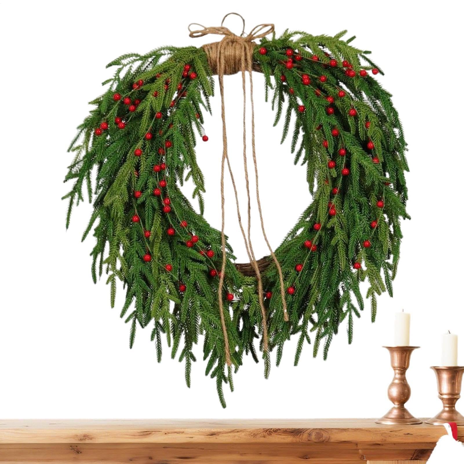 Couronne bienvenue suspension porte 50 cm et art mural artificiel de Noël intérieur extérieur