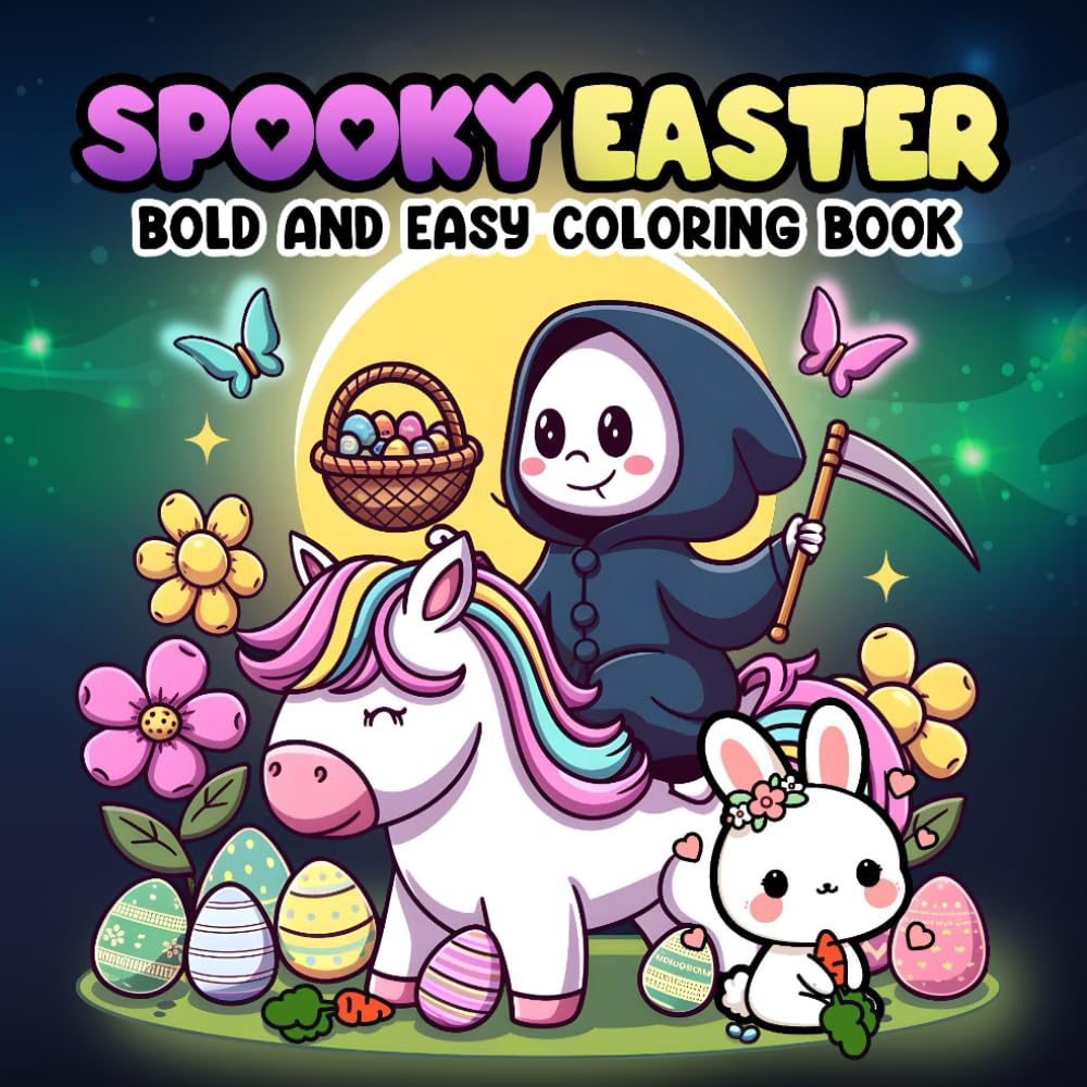 Spooky Easter Bold and Easy Coloring Book: Cute and Cozy Coloring pages Featuring Adorable & Creepy Characters, Haunted Eggs, and more for Teens and Adults