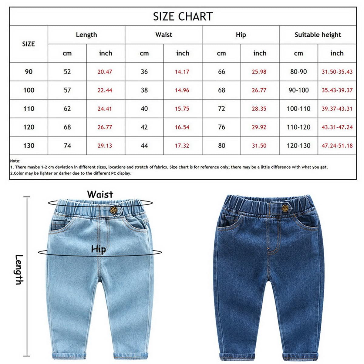 Lot de 2 Jeans pour Bébé Garçon Pantalon en Denim Taille Élastique Jeans Décontracté Pantalon Droit Denim pour Tout-Petits Enfants Garçon 9 Mois-5 Ans Printemps Automne