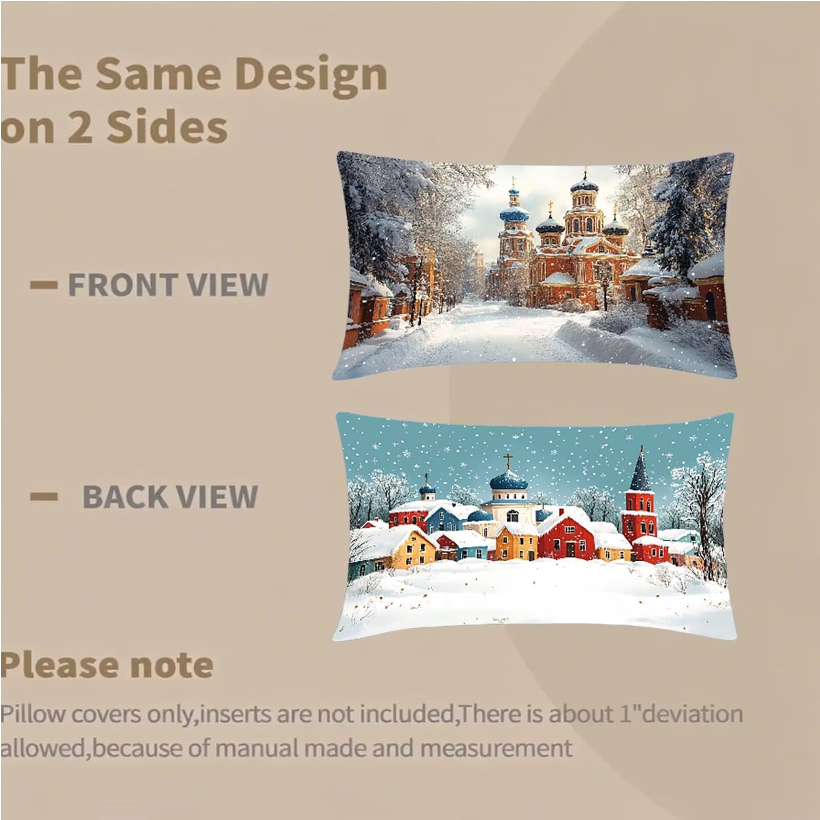 Federe Cuscino 60x80 Set di 2, Inverno Federe Cuscini Divano Velluto Morbido, Rettangolari Copricuscini 60x80cm Con Cerniera Invisibile, Copricuscino per Camera Casa Decorazioni, Paesaggio O-8647