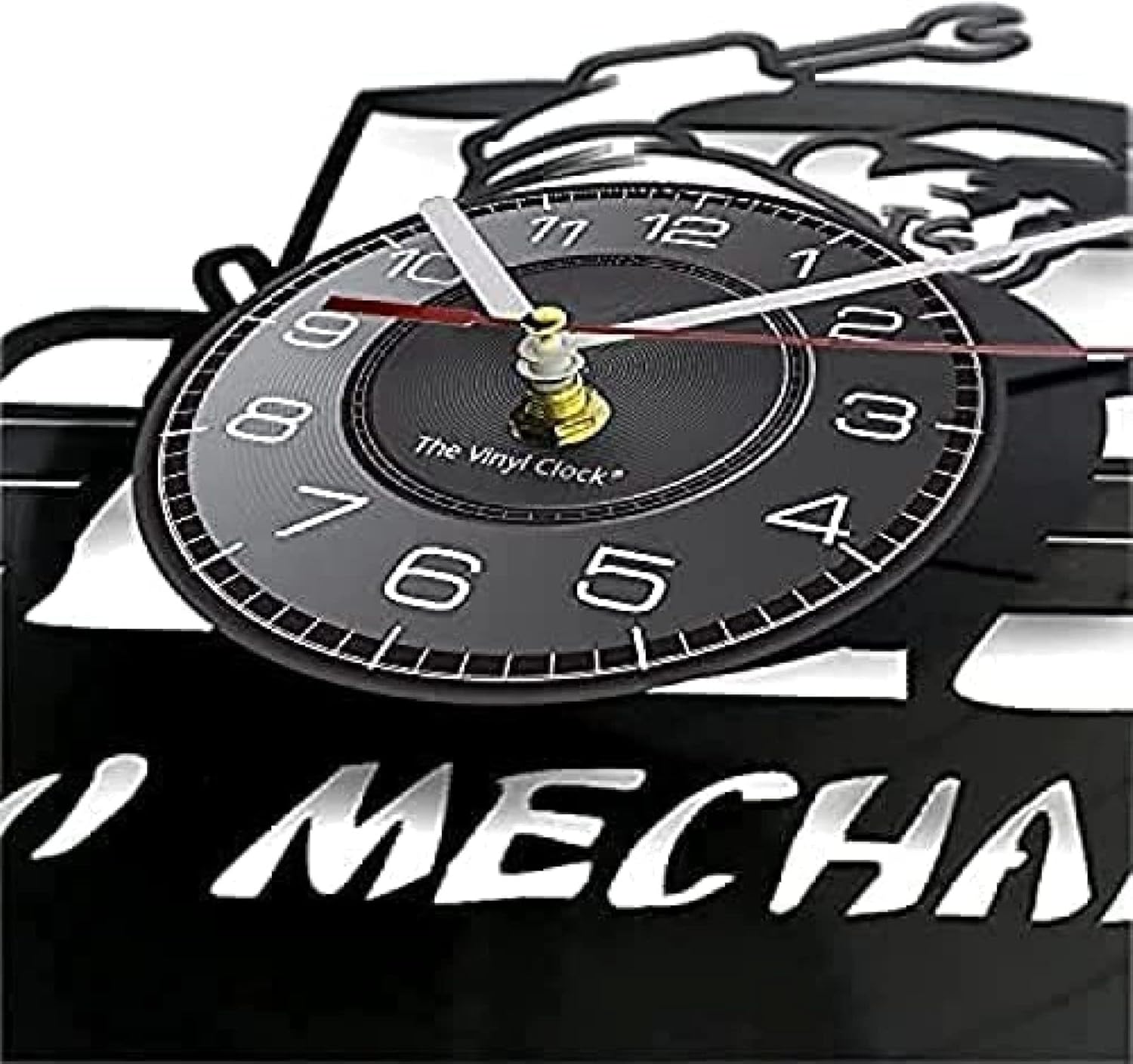 Clocks Car Mechanic Wall Clock Made from Retro Vinyl Record Car Repair Tool Garage Decorative Wall Clock with LED Lights Vinyl Art