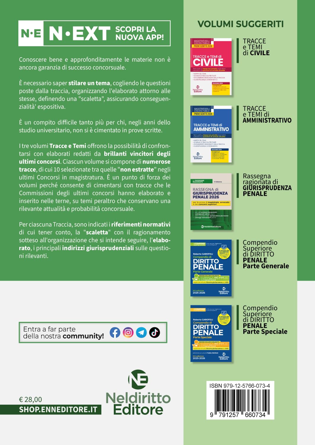 Tracce e temi di diritto penale 2026. Per il concorso in magistratura e per i concorsi superiori