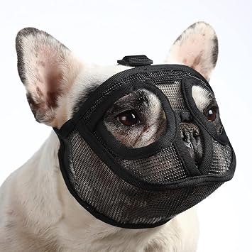 BARKLESS Short Snout Dog Muzzle, Breathable Mesh Flat Faced Muzzle for French Bulldog Shih Tzu and Pug, Mask Bulldog Mouth Cover for Biting Chewing Licking Black, S