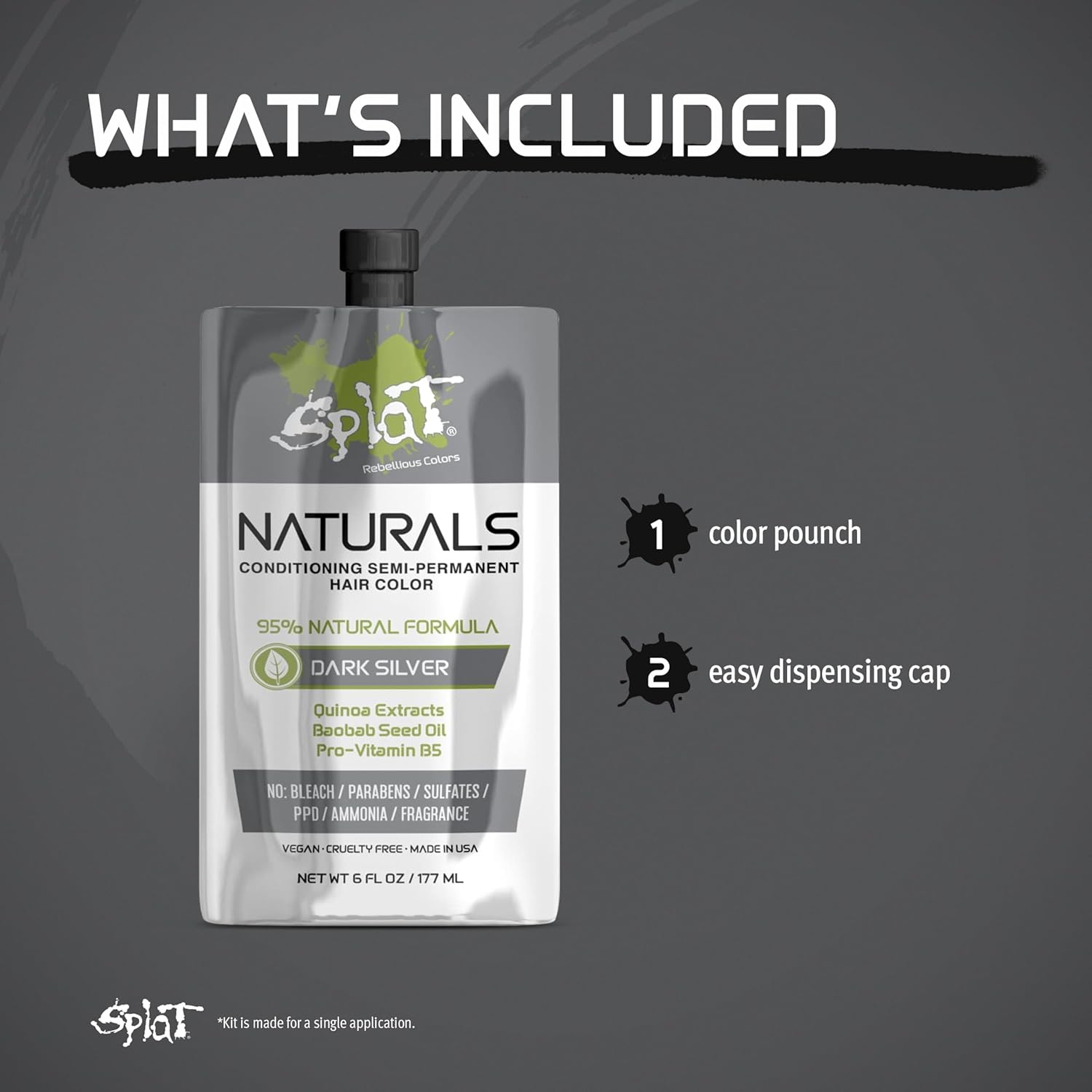 Splat Naturals Semi-Permanent Hair Color, Dark Silver, 6 fl. oz., 95% Natural Hair Dye Formula Lasts Up to 30 Washes, Vegan & Cruelty-Free - Image 7