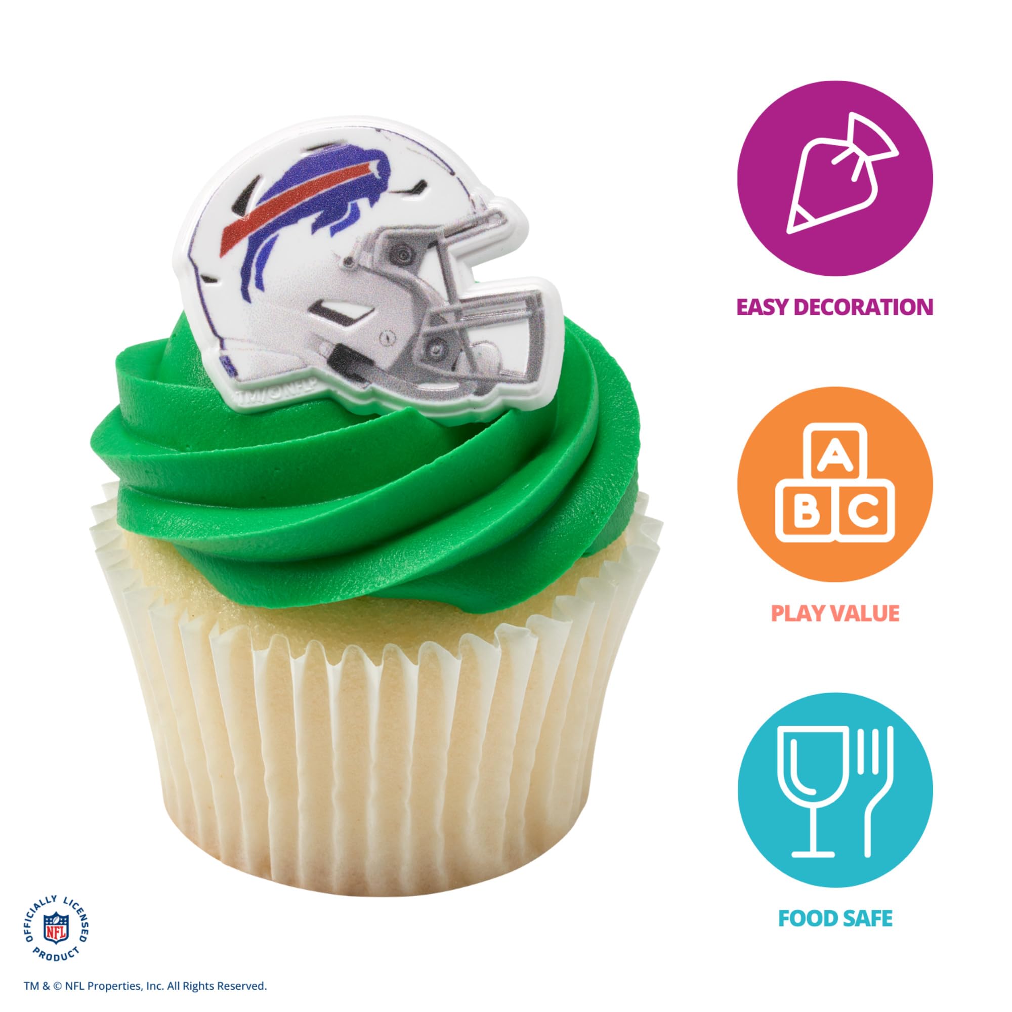 DecoPac NFL Buffalo Bills Helmet Rings, 24 Football Cupcake Decorations, Officially Licensed, Football Rings, Food Safe Cake Toppers – 24 Pack