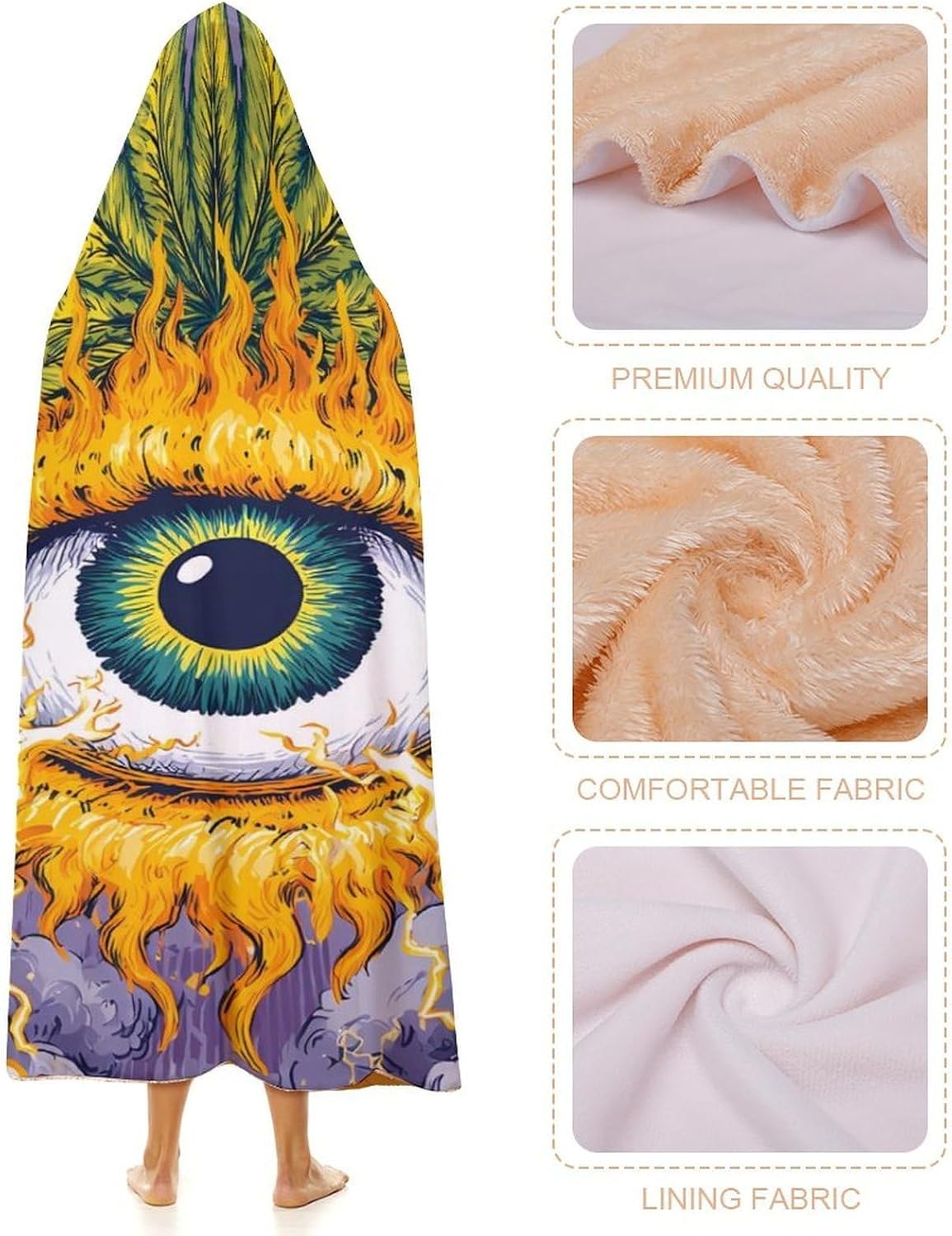 Leaf Eye Trippy Psychedelic Wearable Blanket Hoodie | Flannel Fuzzy Machine Washable Home Camping Lounging