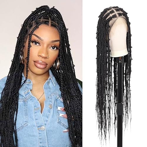 Kalyss Pelucas trenzadas de encaje completo HD de 360° para mujer, peluca trenzada sin nudos de mariposa, peluca trenzada frontal con cabello de